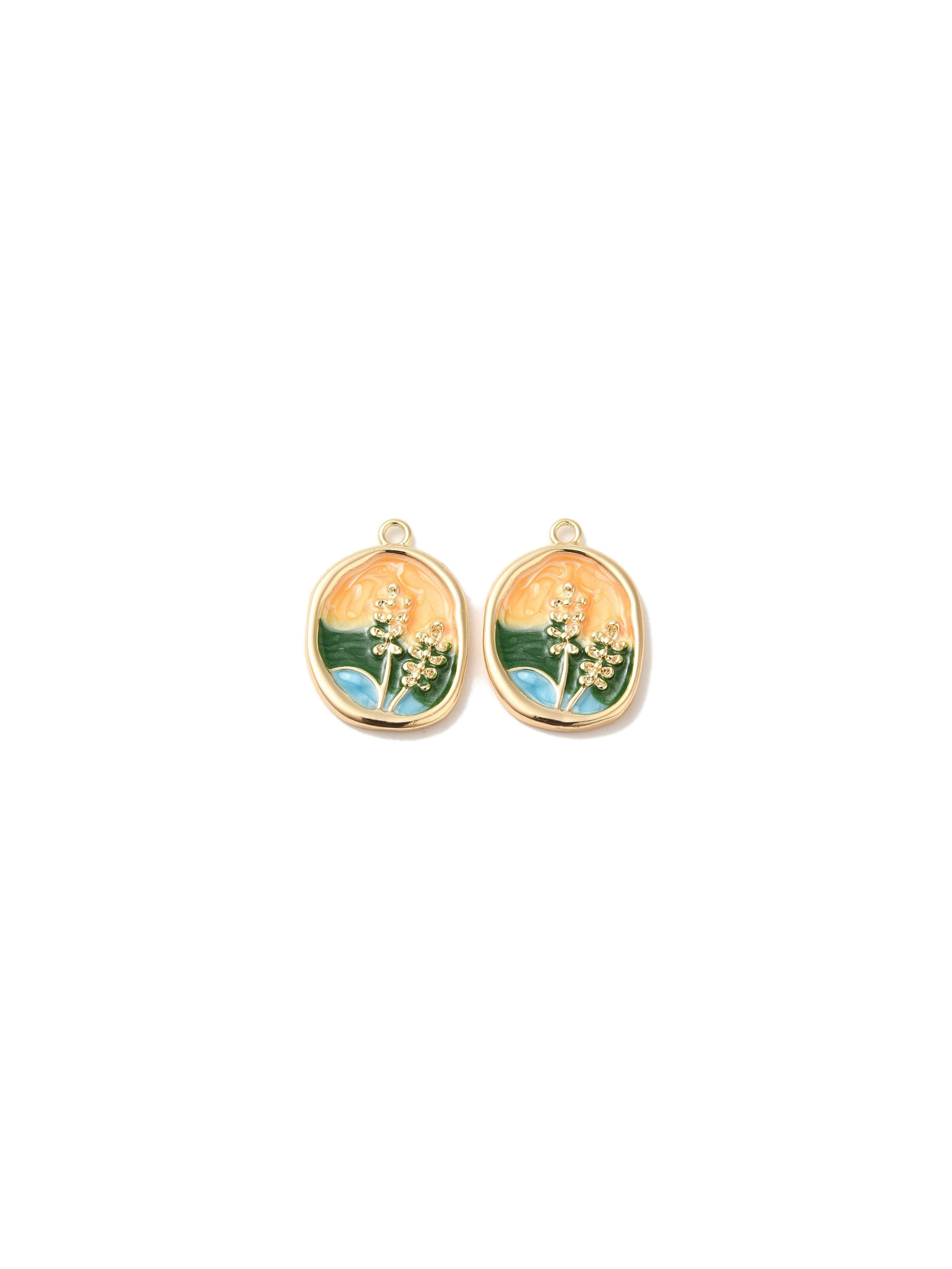 Gold Floral Portrait Pendant Charm