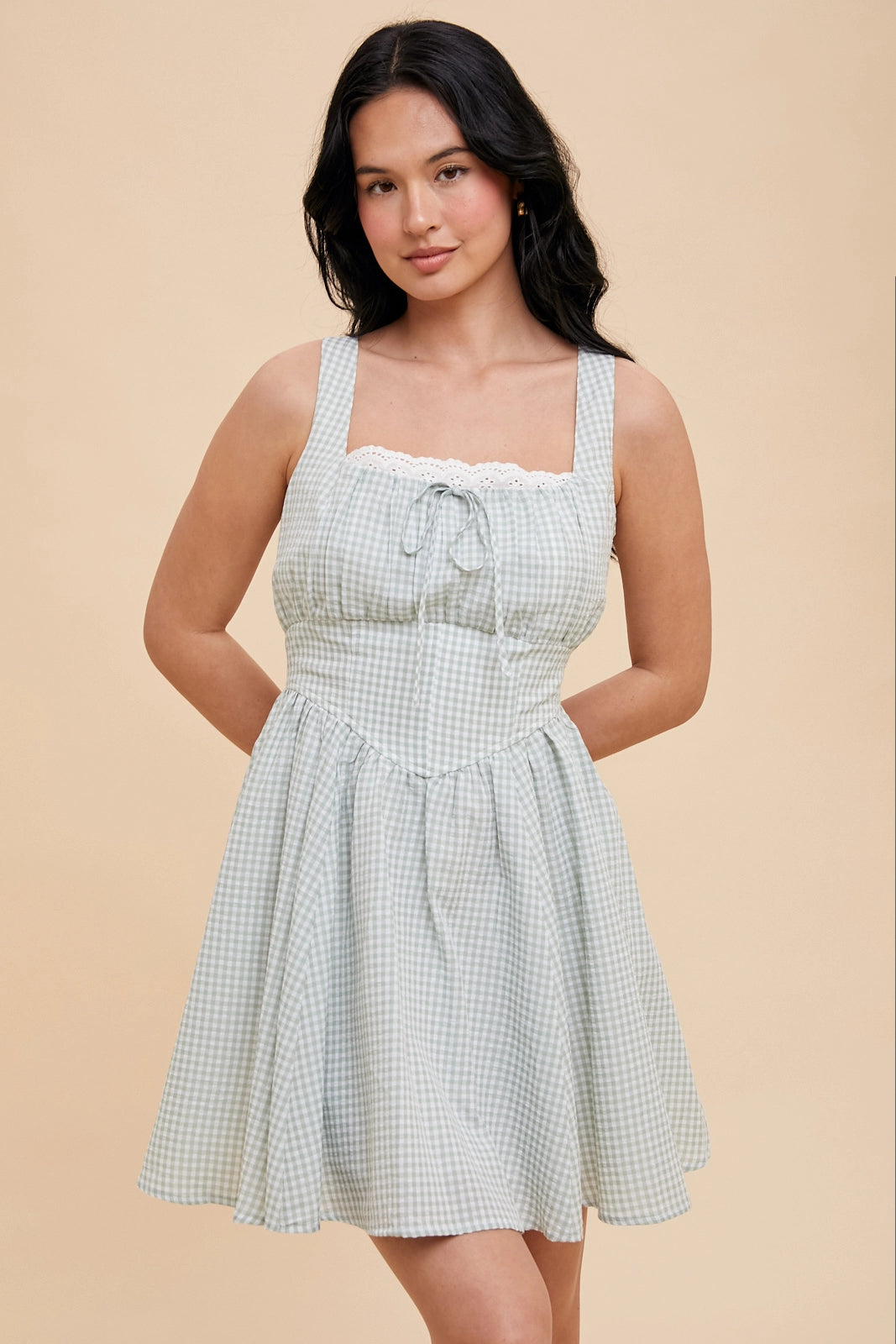 Drop Waist Gingham Minidress (Fern)