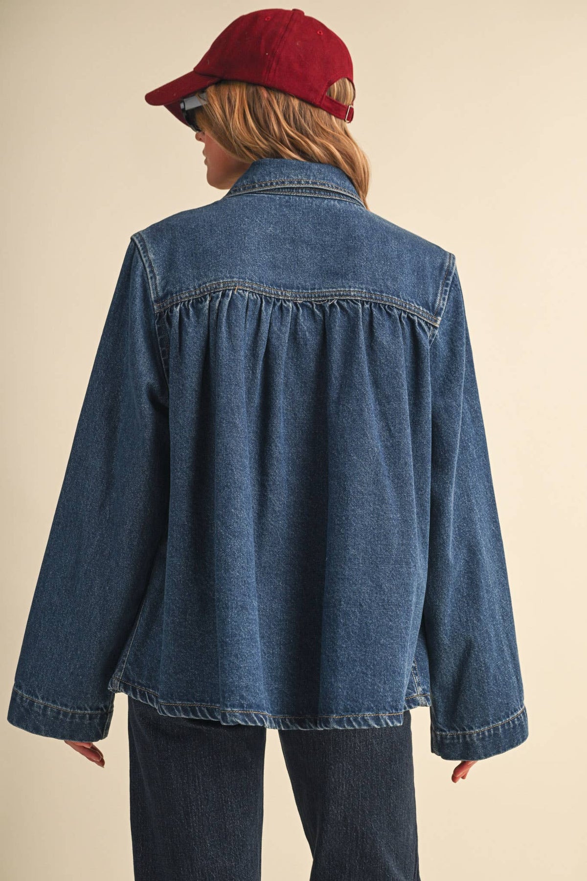Hi-Collar Denim Utility Jacket