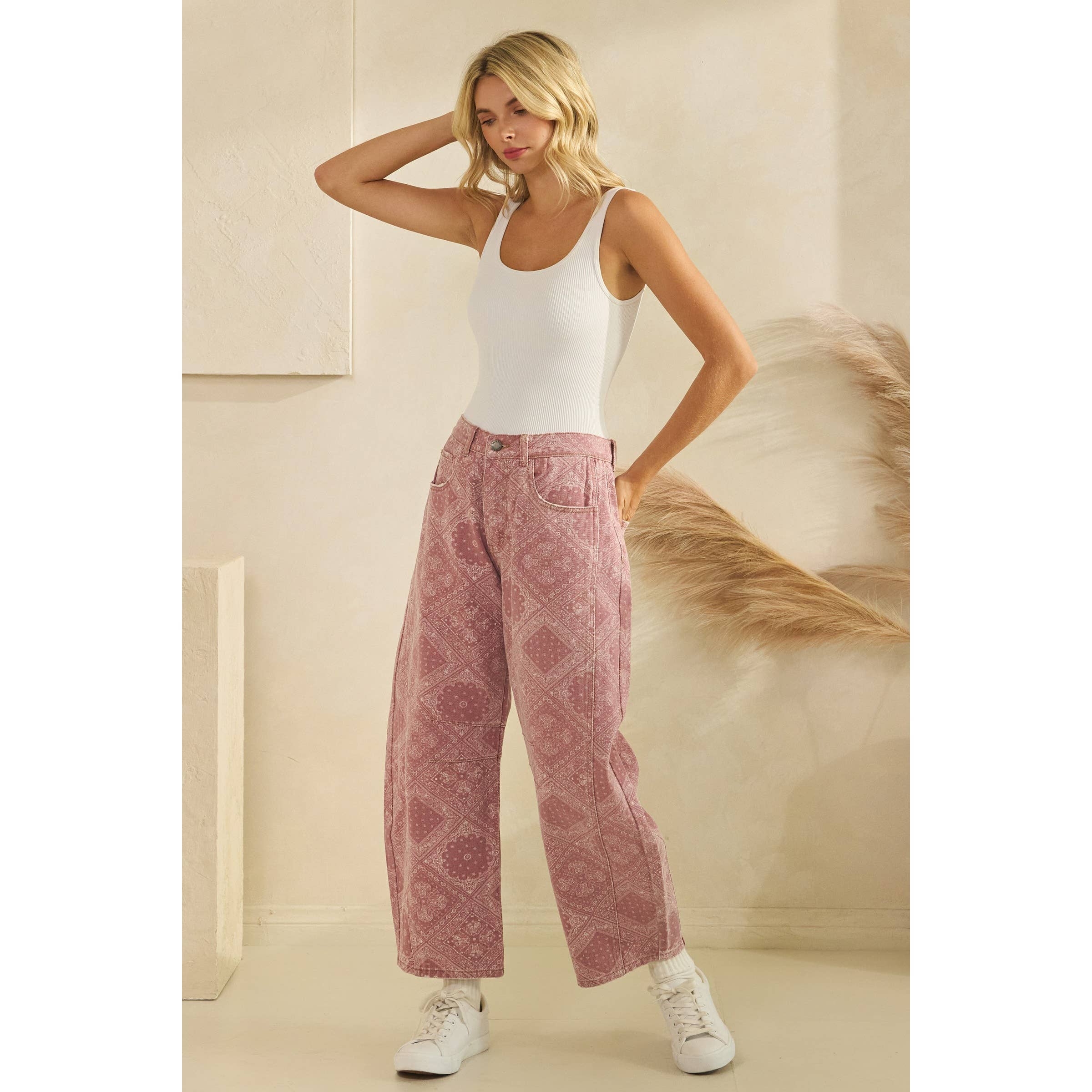 Paisley Printed Barrel Jeans