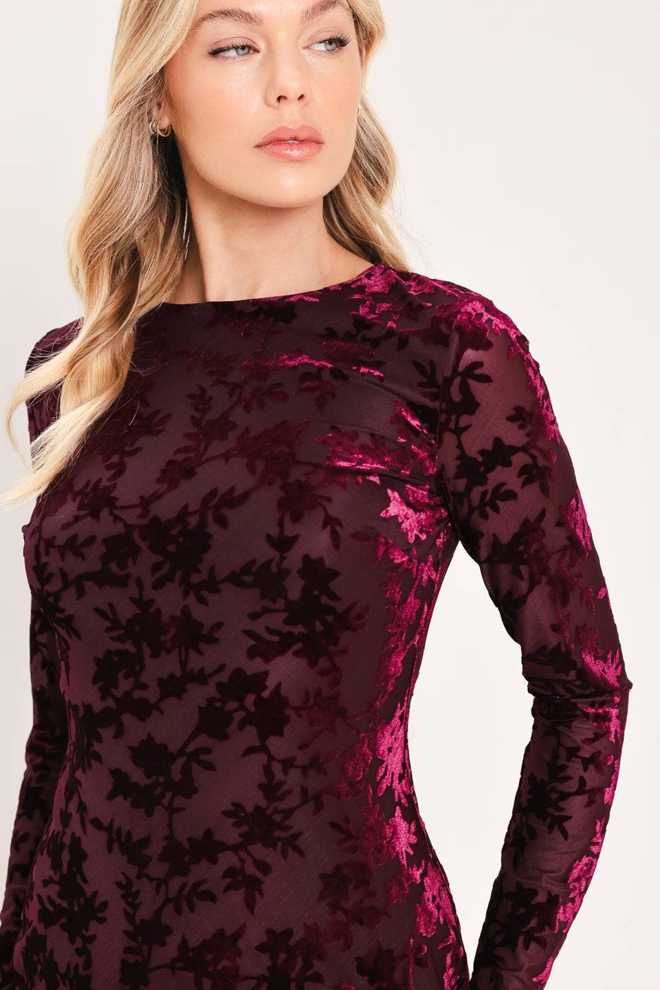 Cherry Velvet Burnout Midi Dress