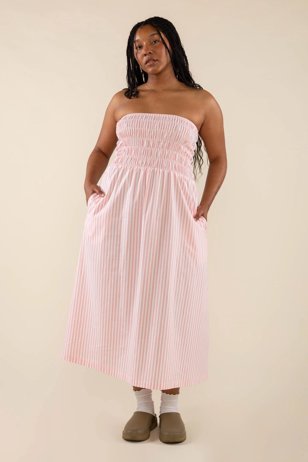 Oxford Stripe Cotton Tube Dress