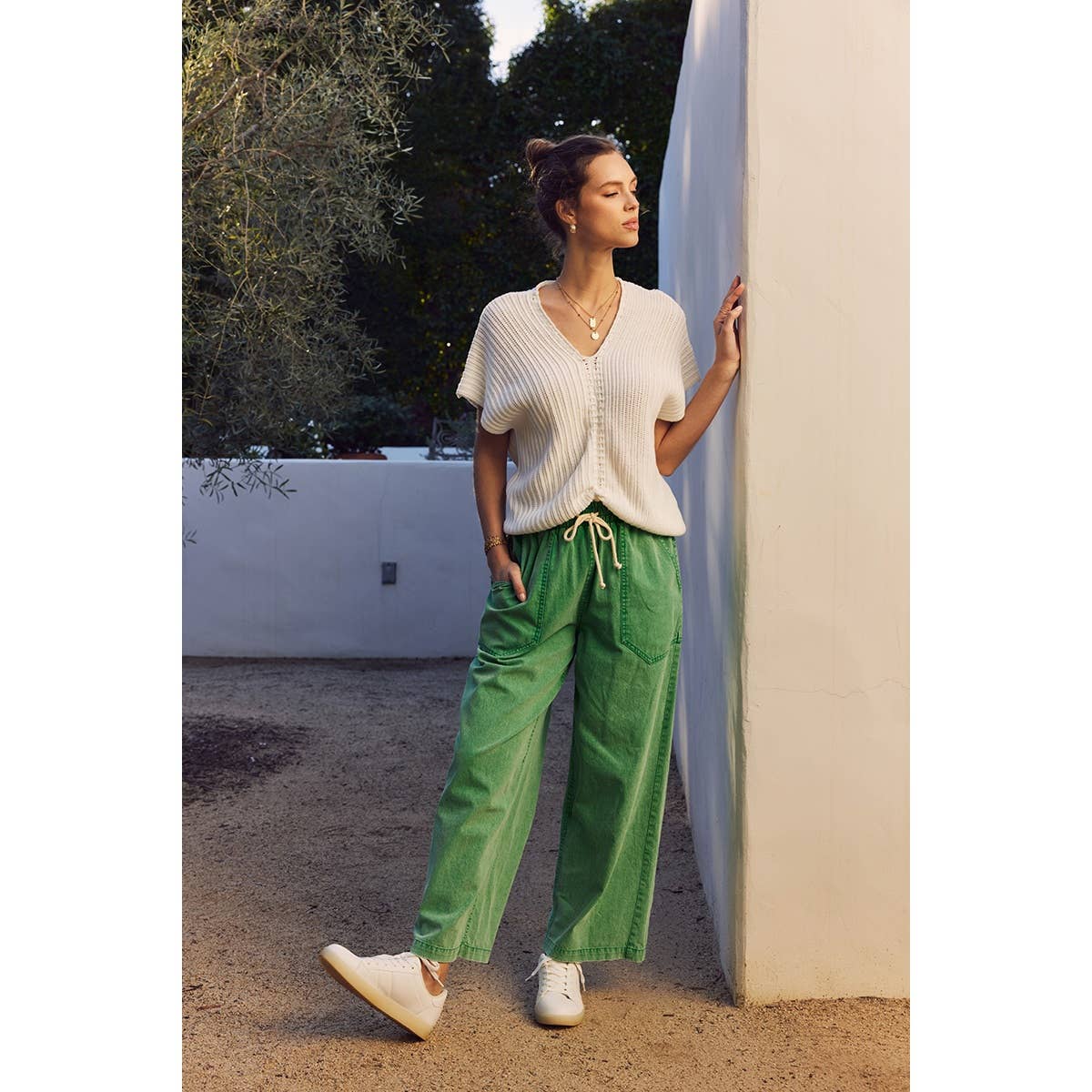 Kelly Green Mineral-Washed Pants