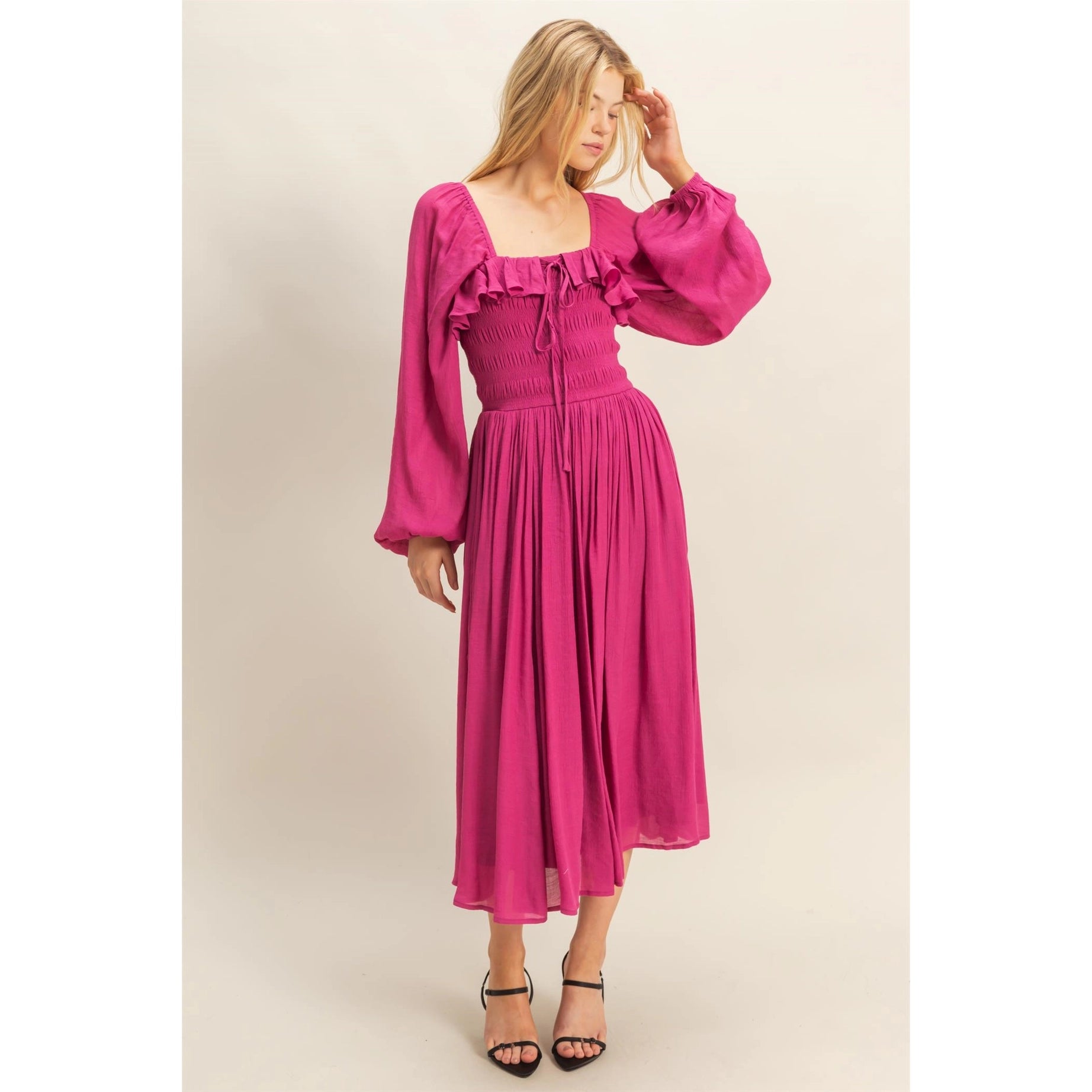 Ren Faire Midi Dress (Fuchsia)
