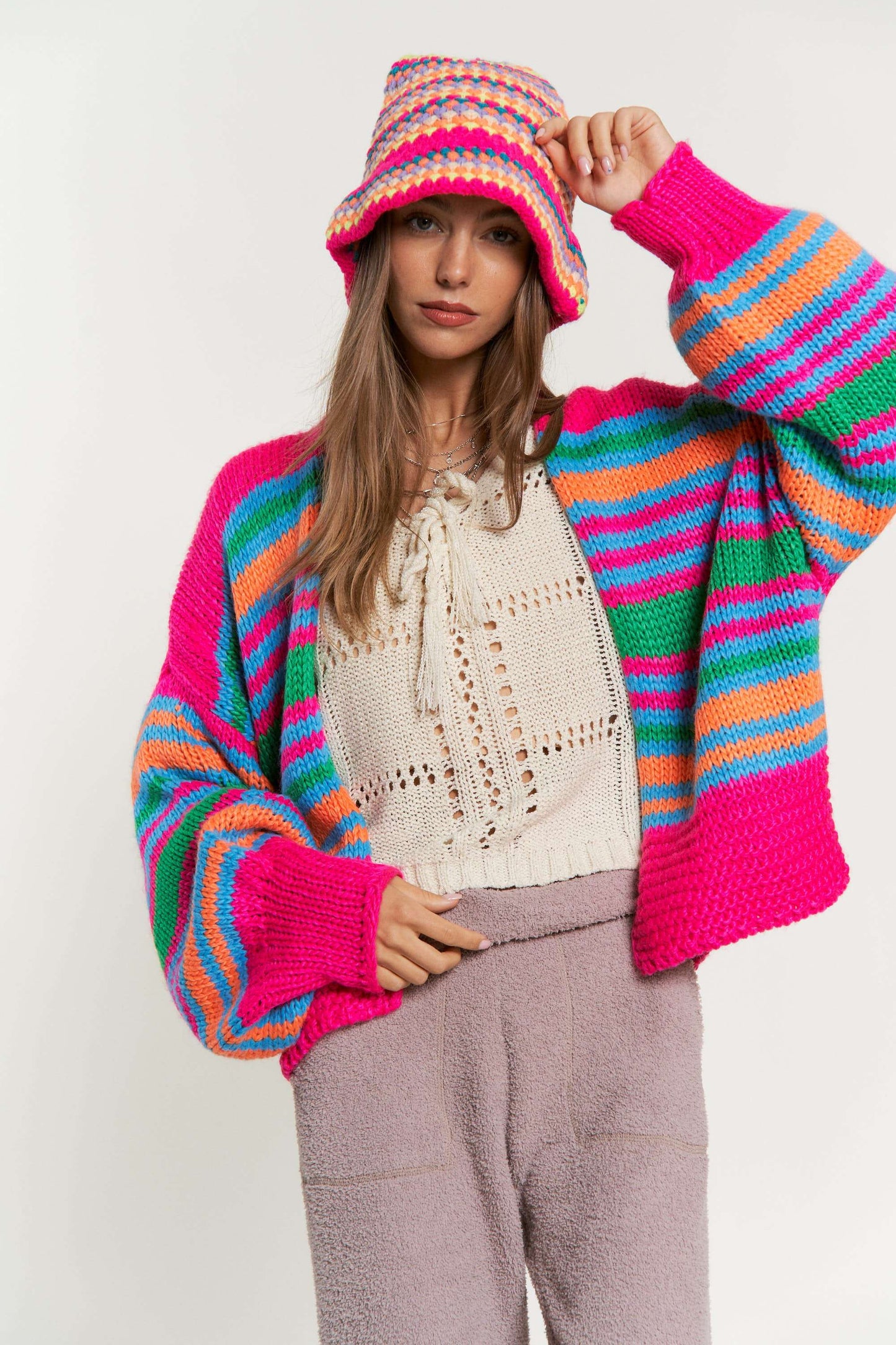 Striped Chunky Knit Cardi