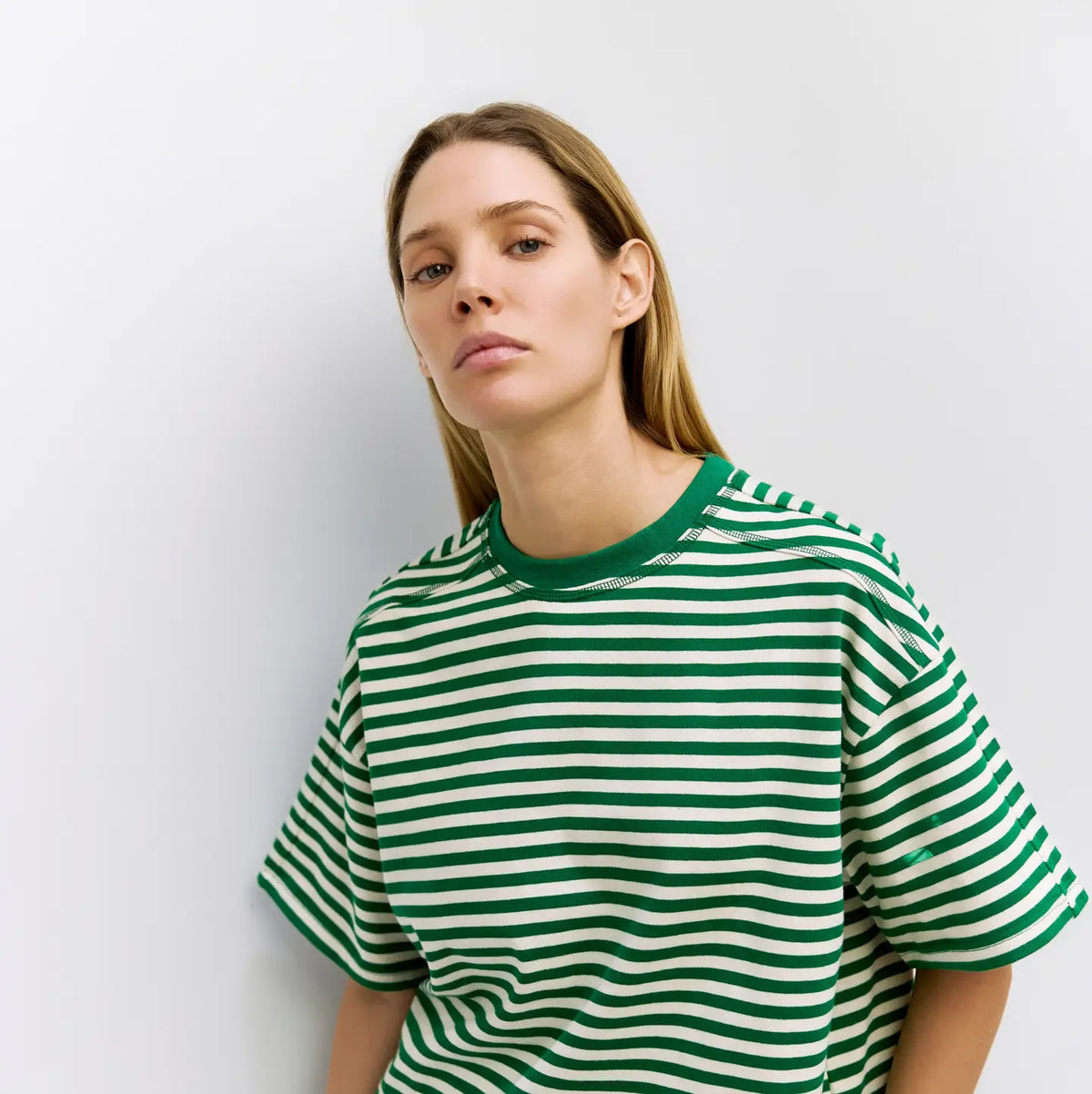 The Max Top (Striped Boxy Elbow Tee, Green) | All Row