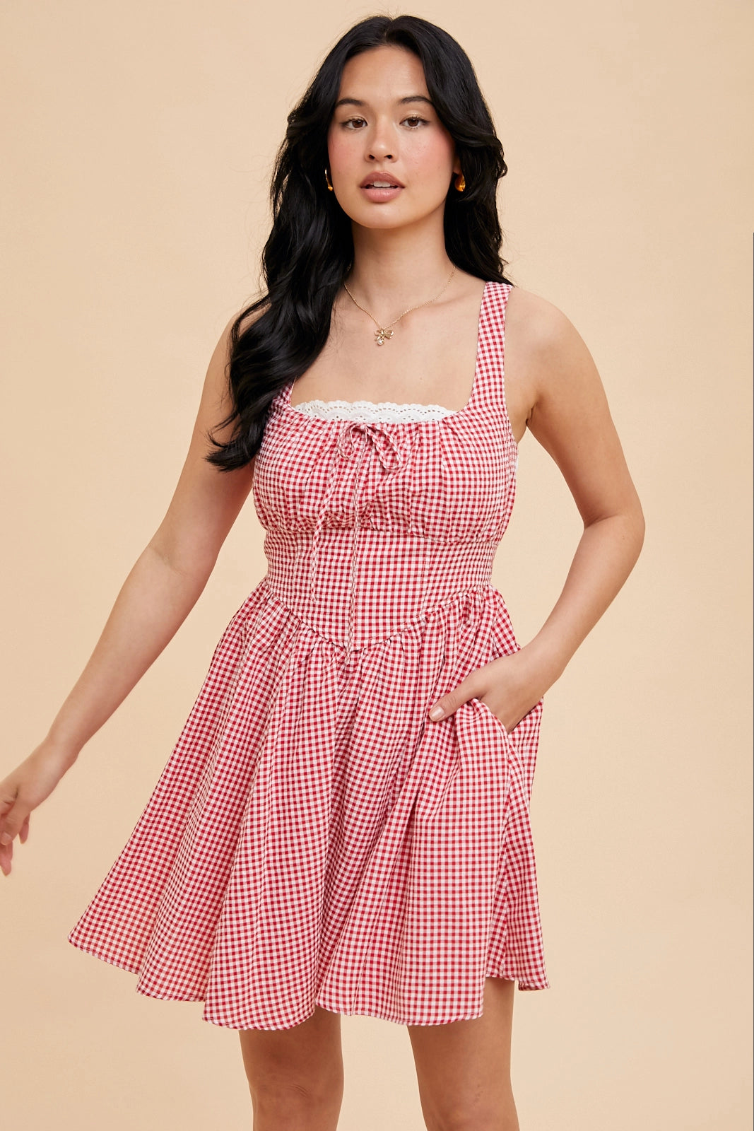 Drop Waist Gingham Minidress (Red)