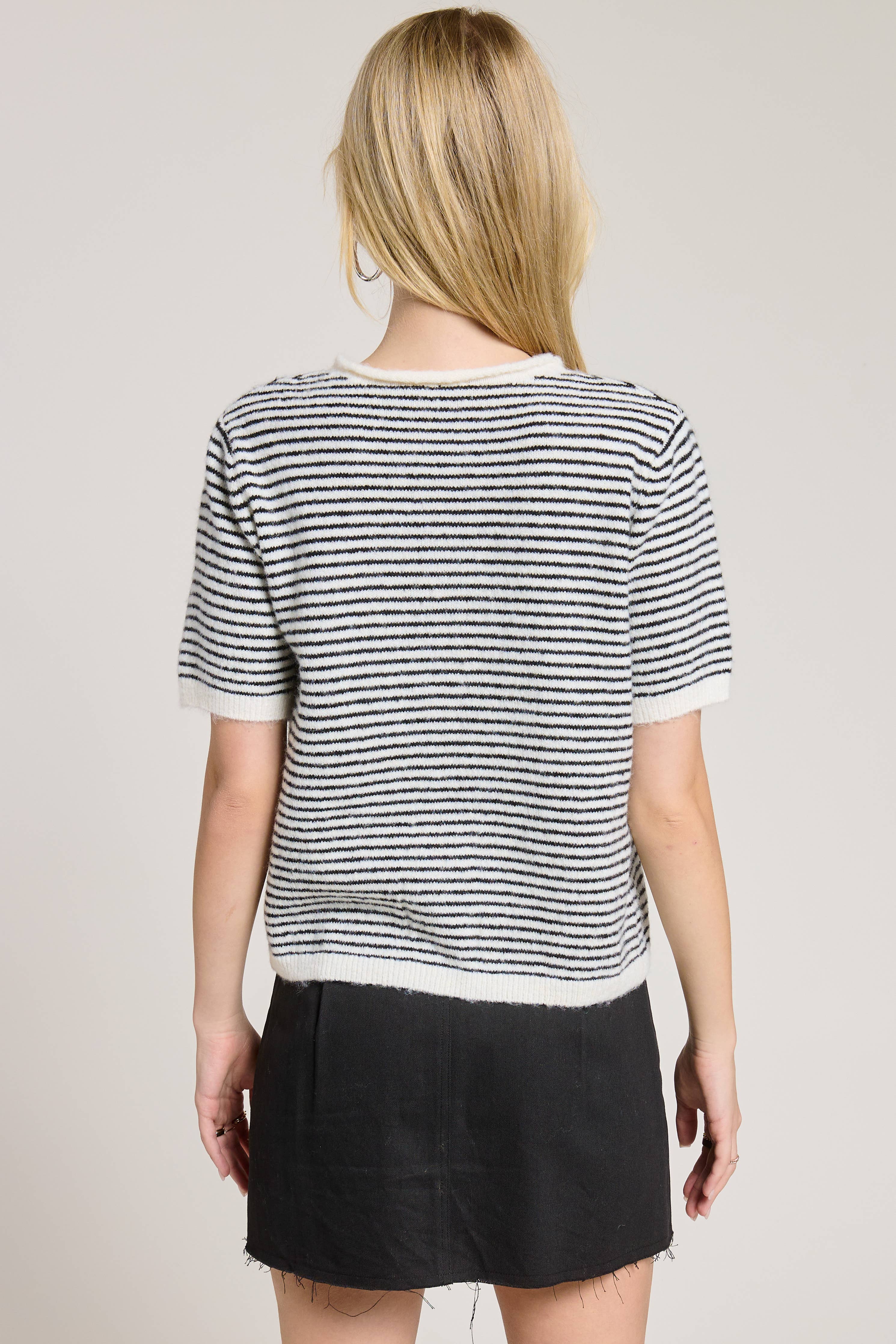 Fuzzy Short-Sleeve Cardigan (White)