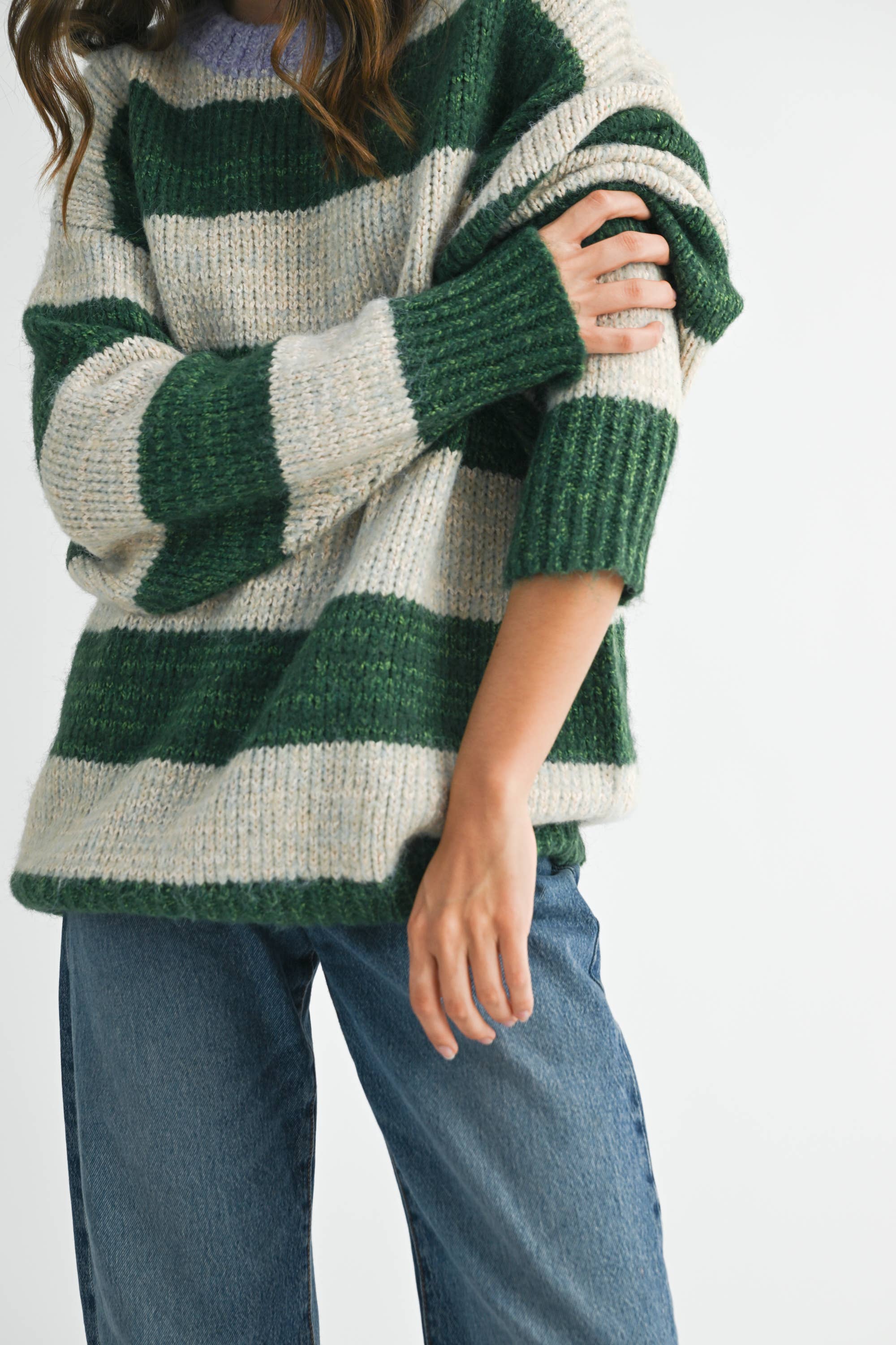 Oversized Olive Striped Sweater