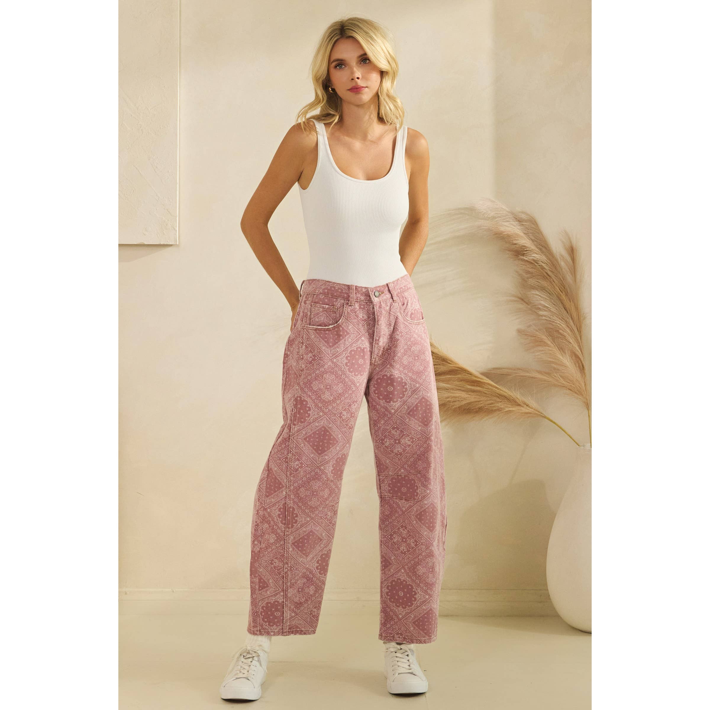 Paisley Printed Barrel Jeans