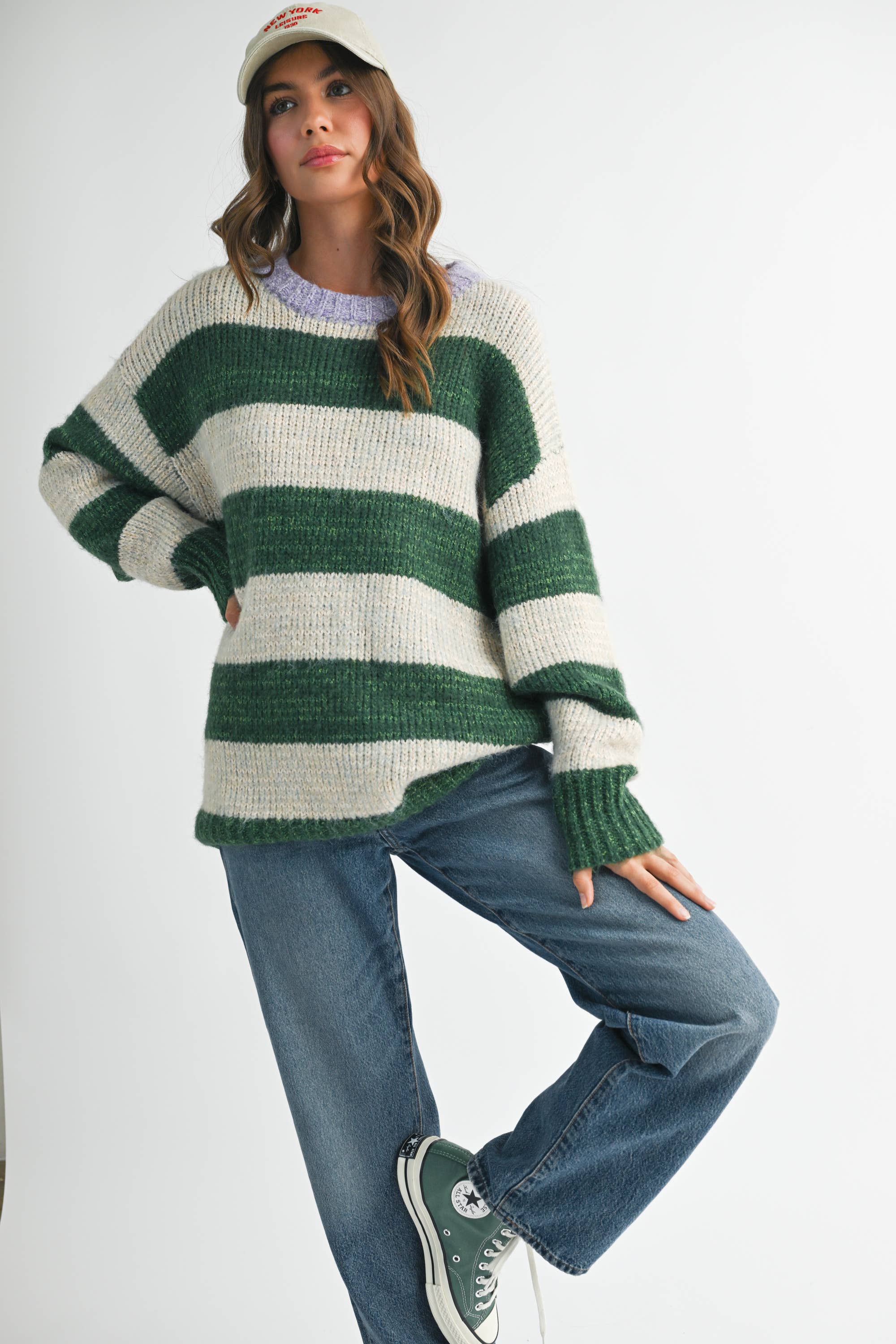 Oversized Olive Striped Sweater