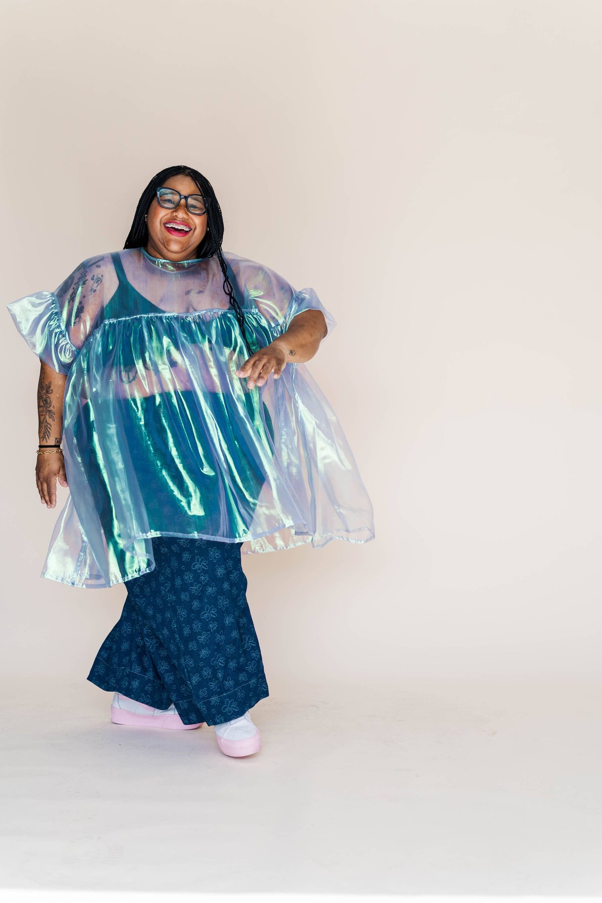 Sheer Blue Metallic Mini Dress | NETTLE STUDIOS
