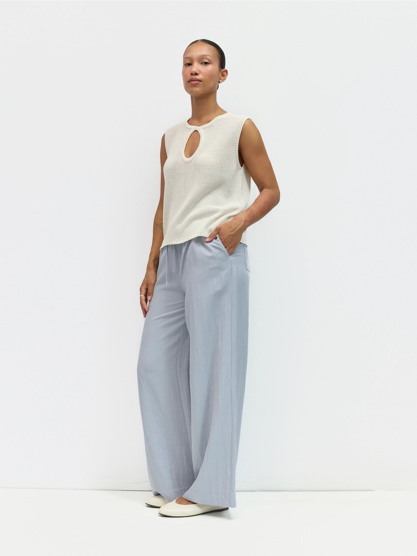 The Molly Top, Ivory (Keyhole Sleeveless Knit Top) | All Row