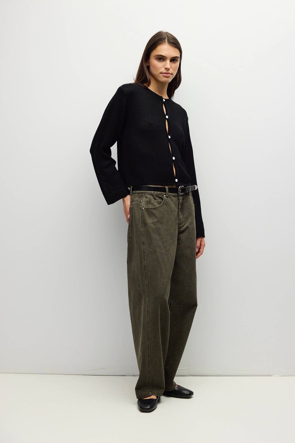 The Morgan Cardigan (Open Button Hole Long Sleeve Cardigan, Black) | All Row