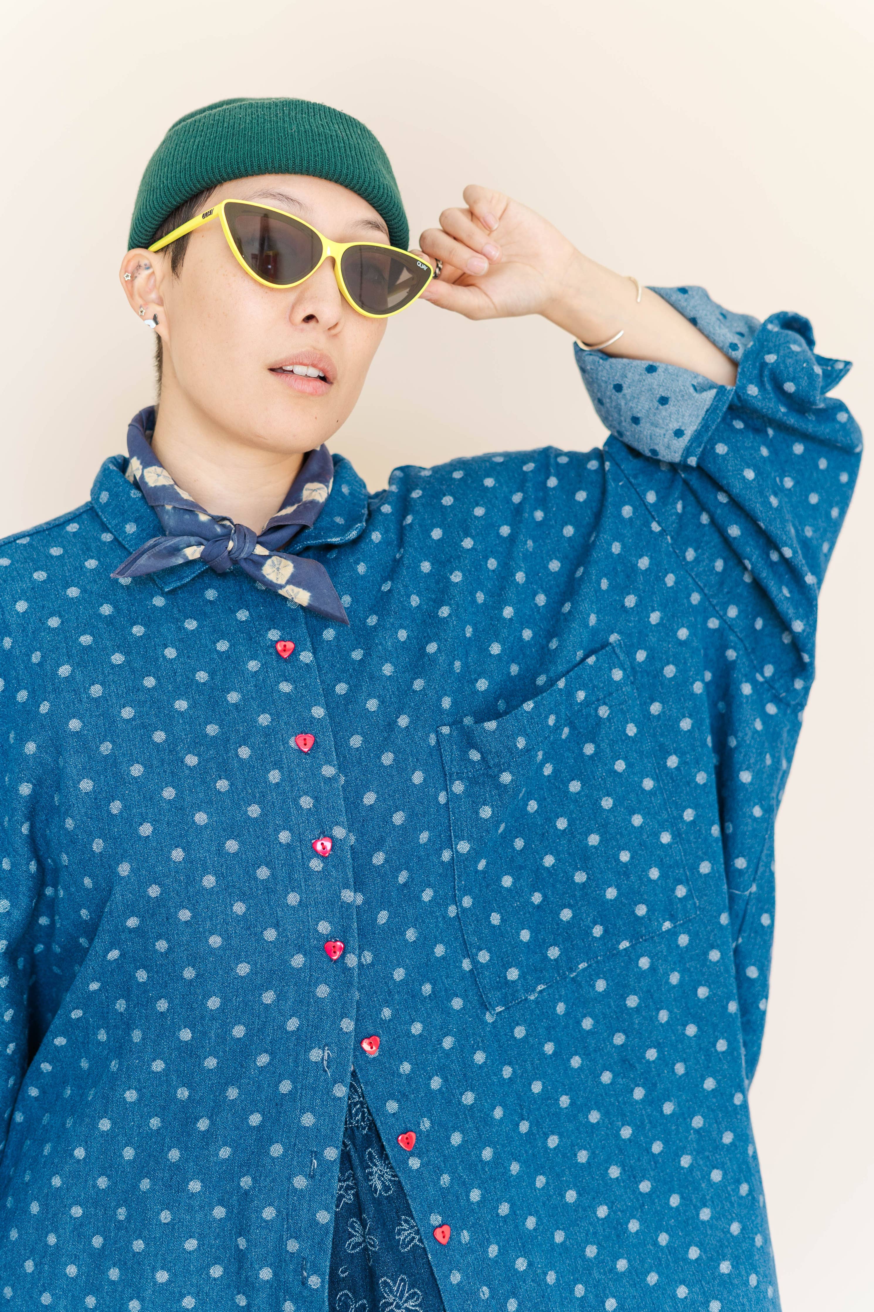 Size Inclusive Polka Dot Denim Button Up Shirt | NETTLE STUDIOS