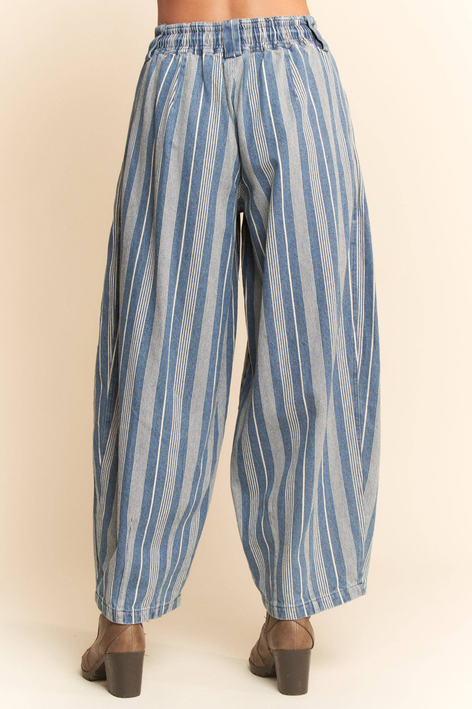 Striped Denim Barrel Jeans