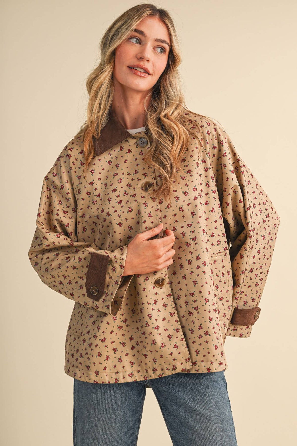 Olivia Floral Swing-Style Barn Jacket (Beige)