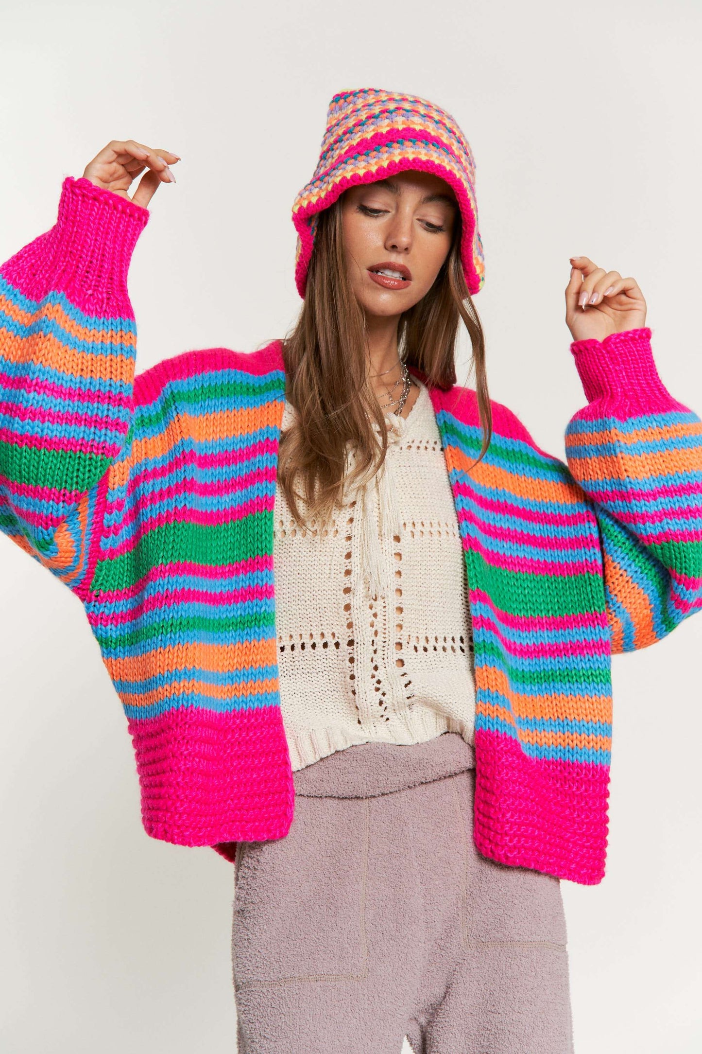 Striped Chunky Knit Cardi