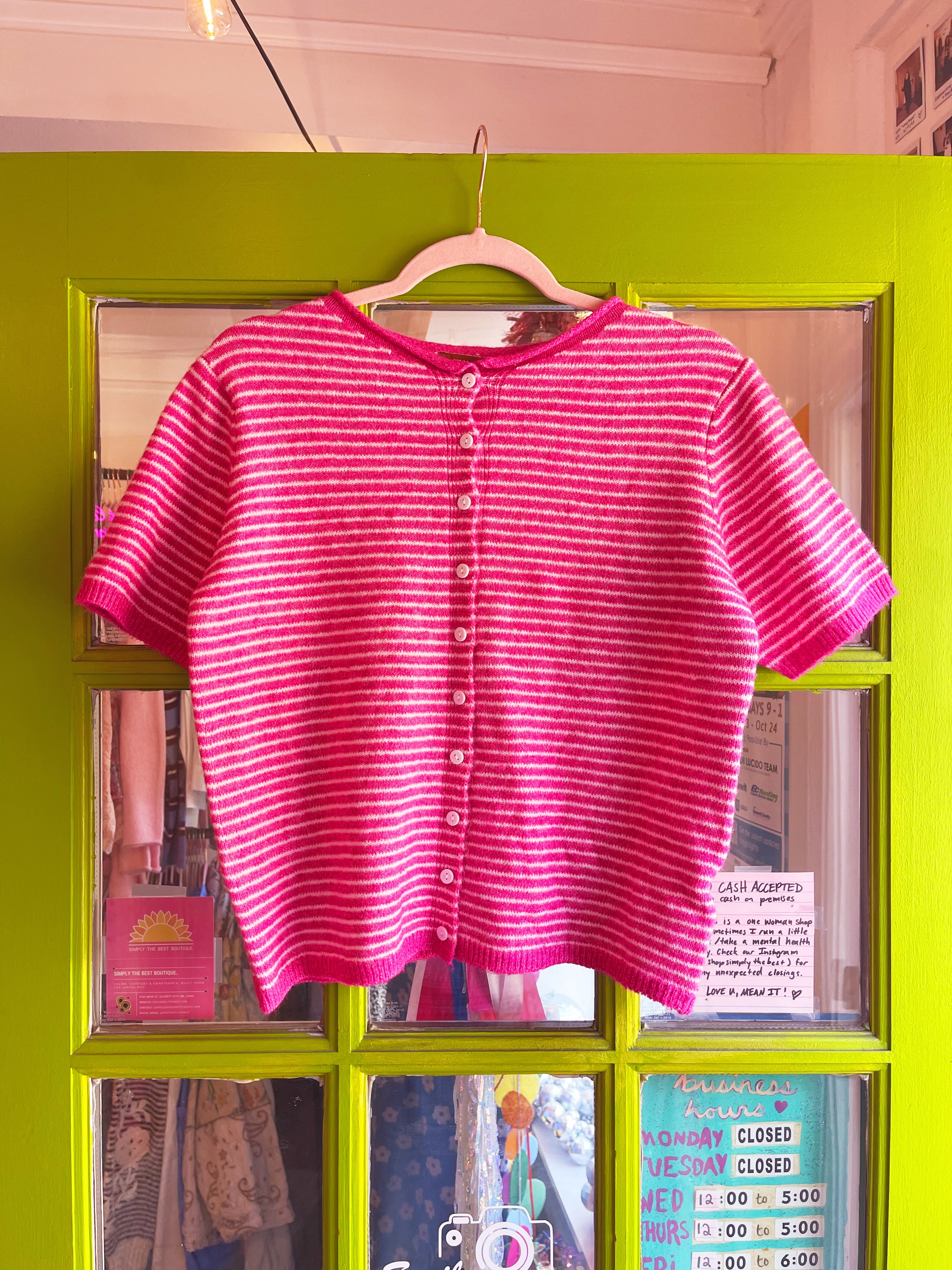 Fuzzy Short-Sleeve Cardigan (Pink)