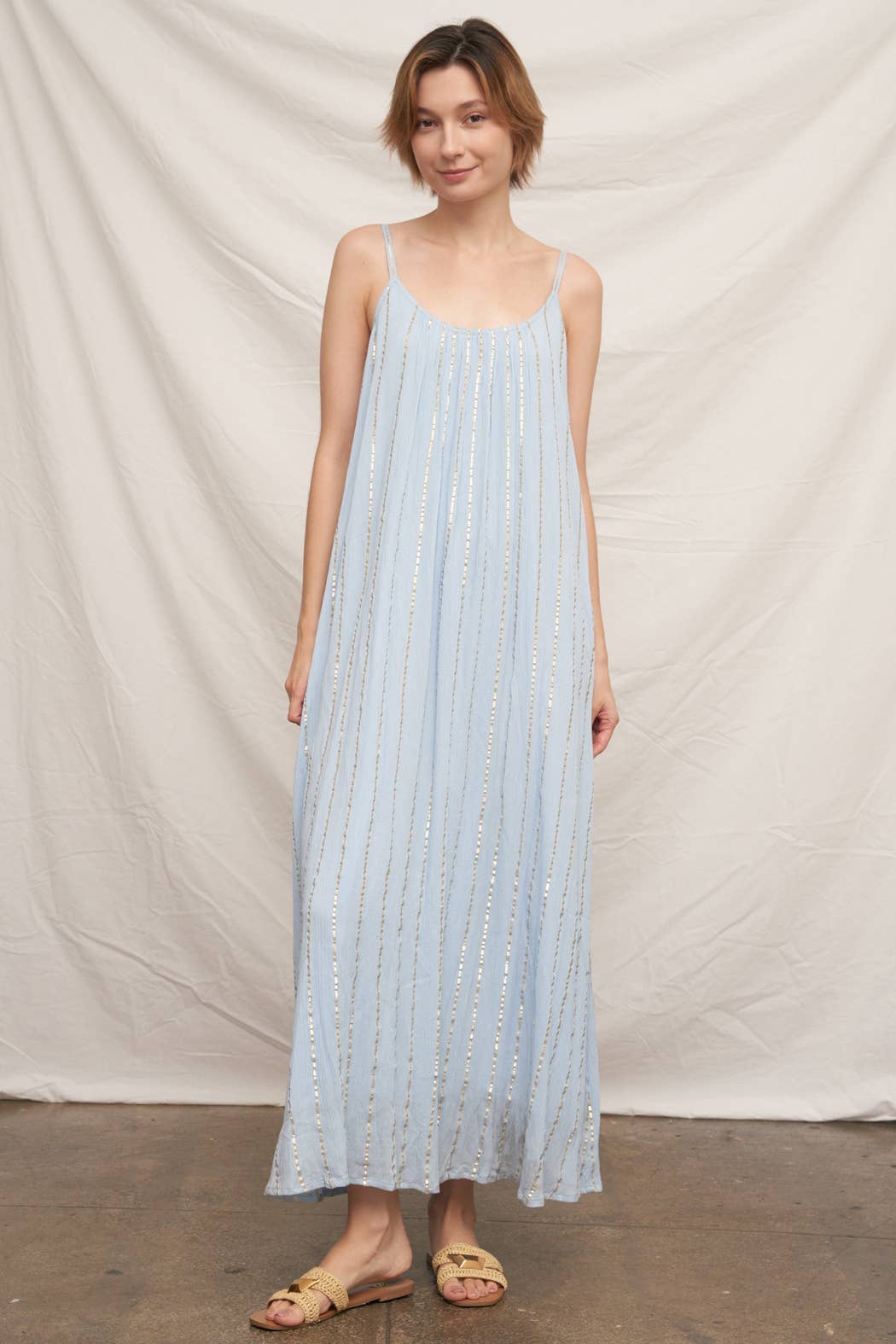 Metallic-Striped Maxi Dress (Cloud)