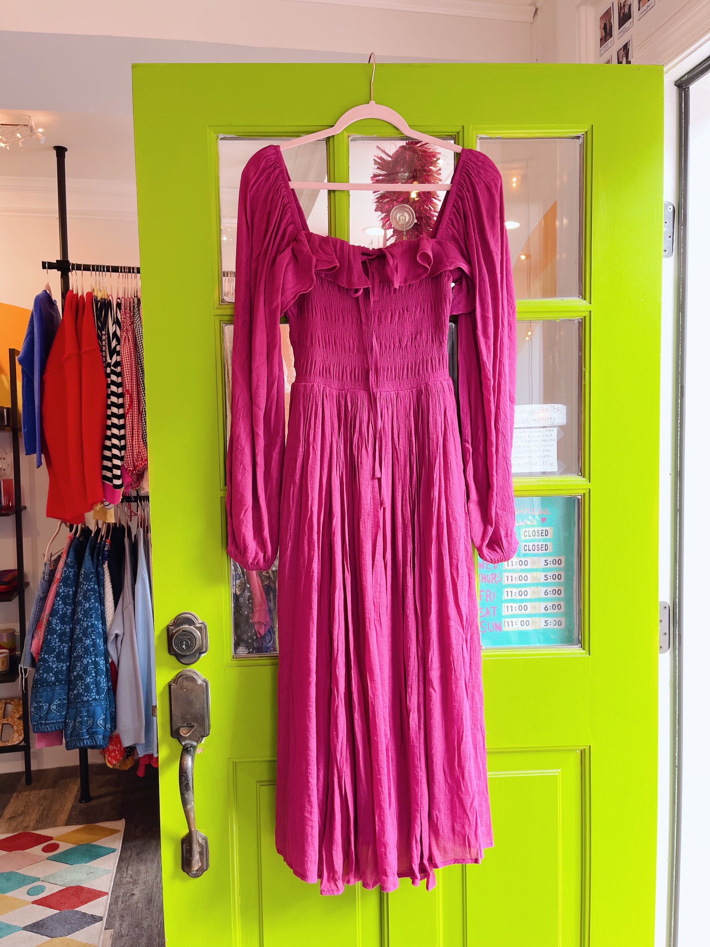 Ren Faire Midi Dress (Fuchsia)