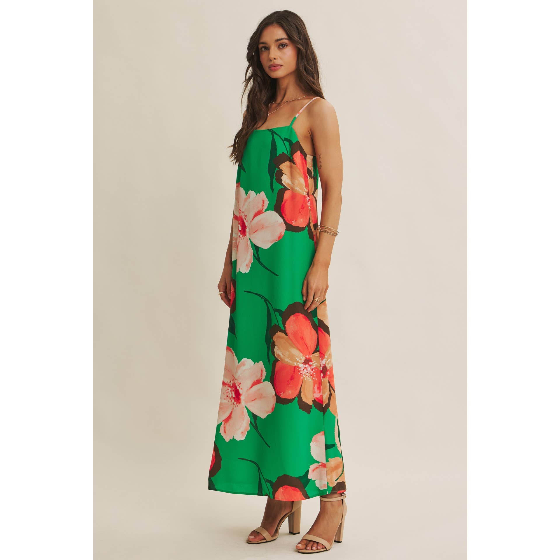 Vivid Green Floral Maxi Dress