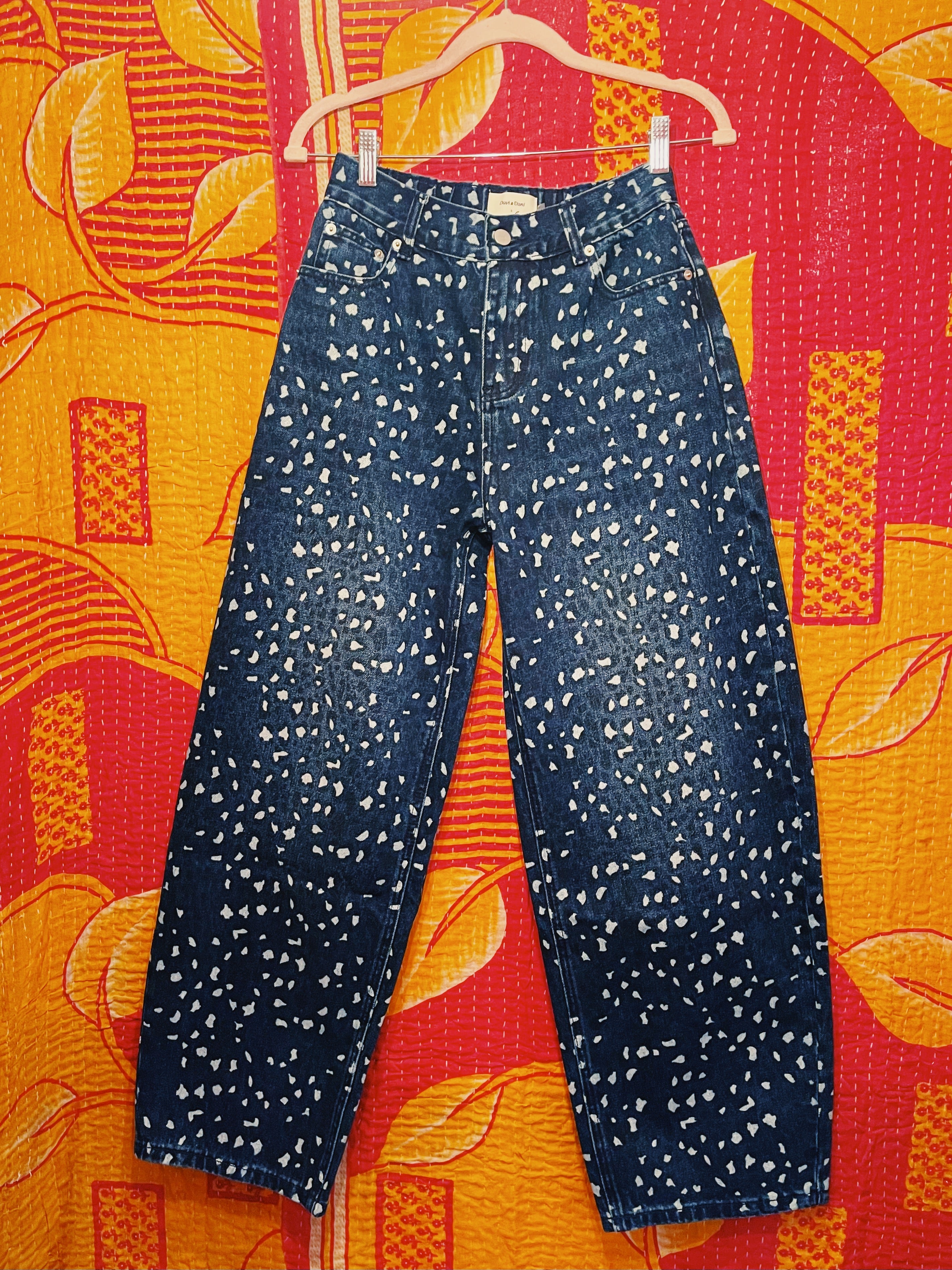 Navy Leopard Barrel Jeans