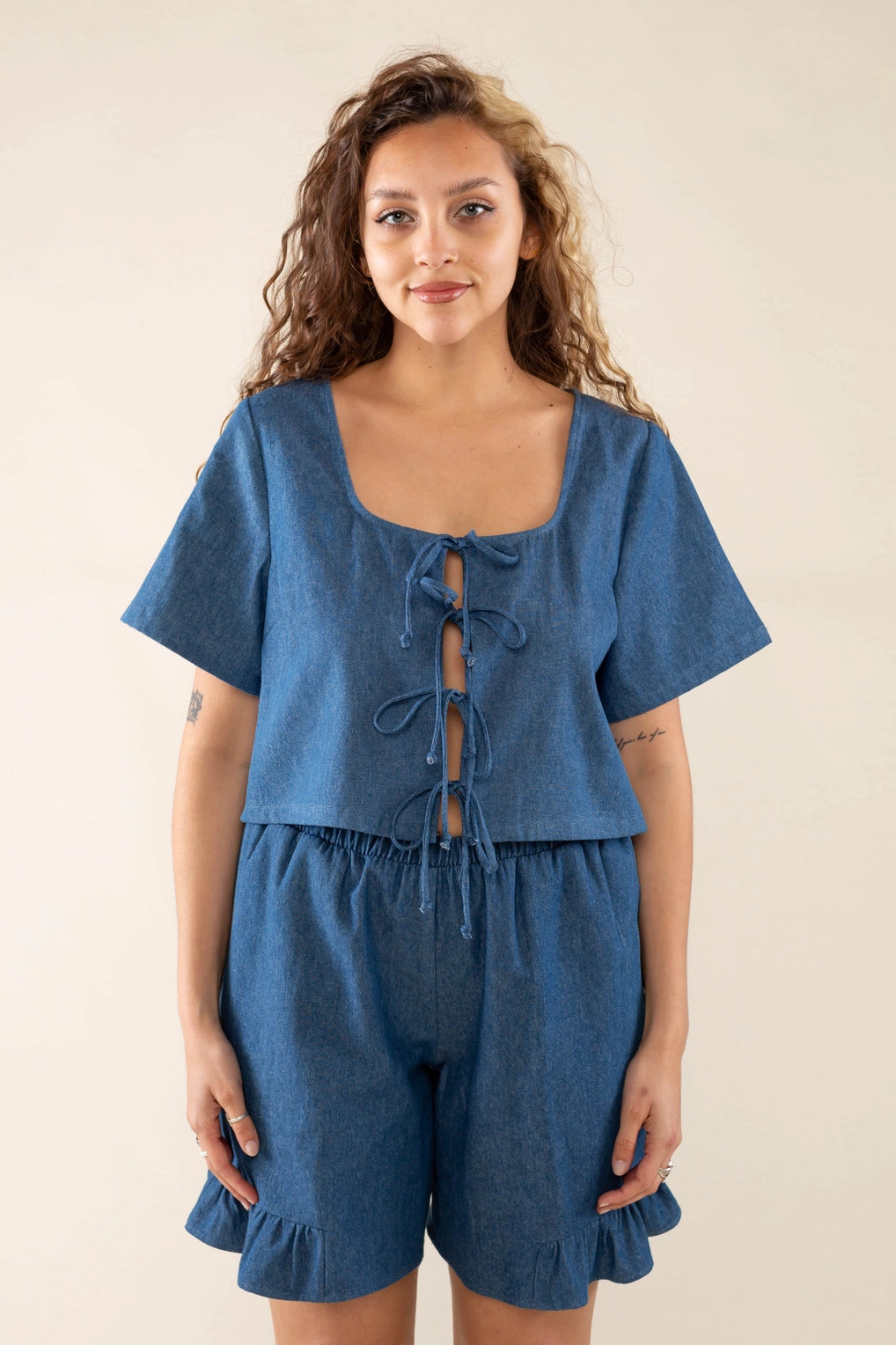 Marisol Tie-Up Denim Blouse