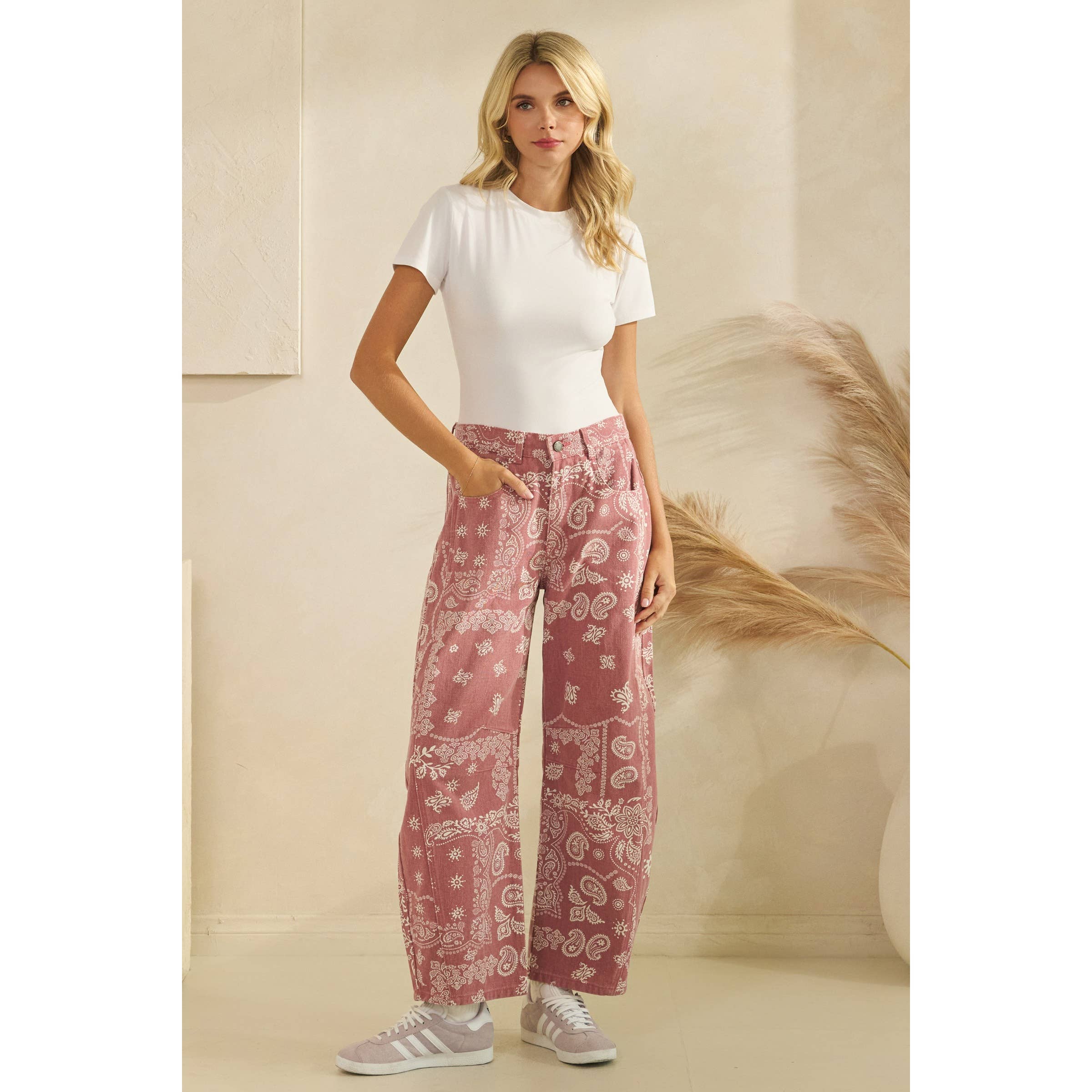 Paisley Printed Barrel Jeans