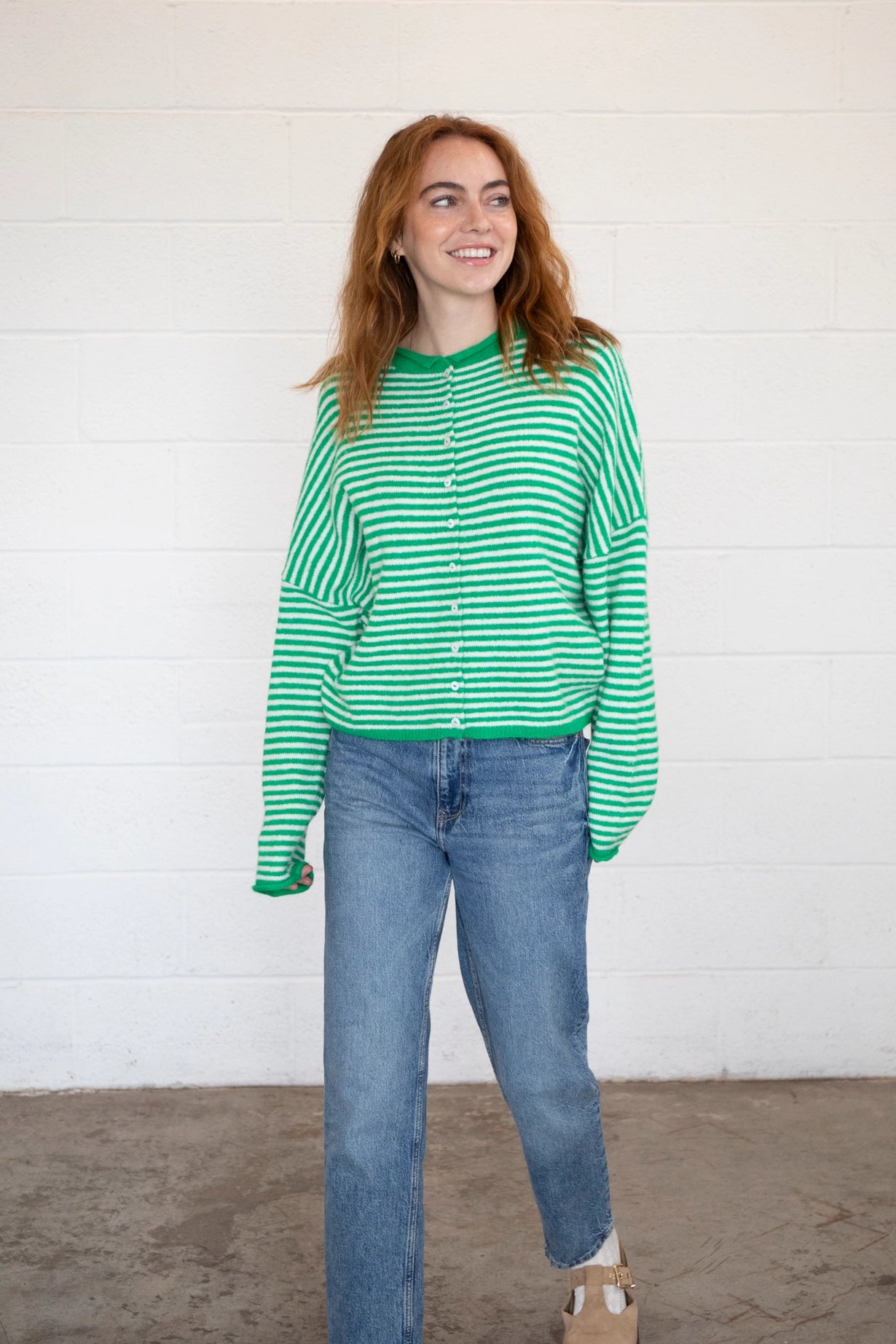 Simply the Best Cardi | Green (Mini Stripes)