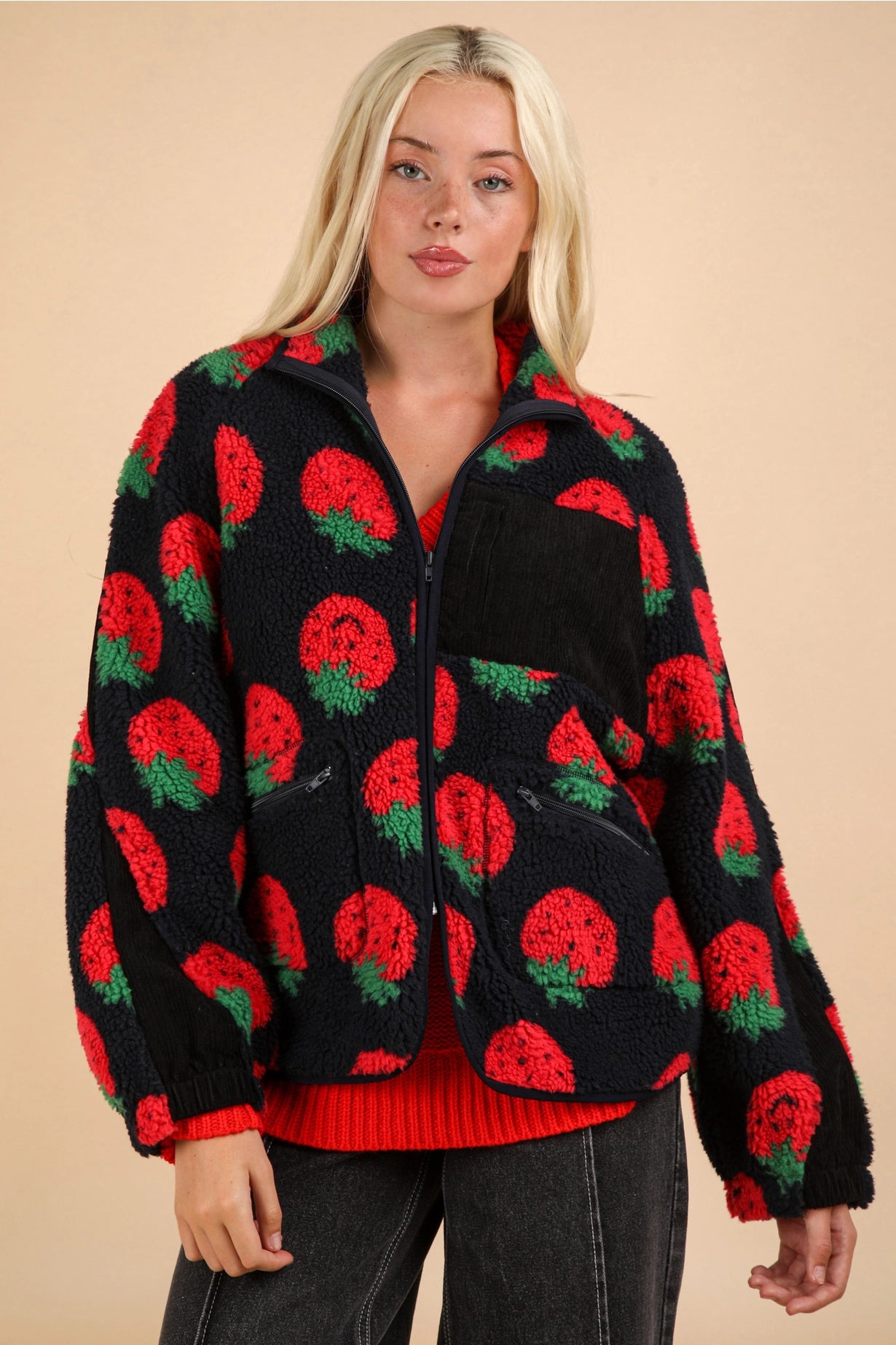 Strawberry Sherpa Zip-Up