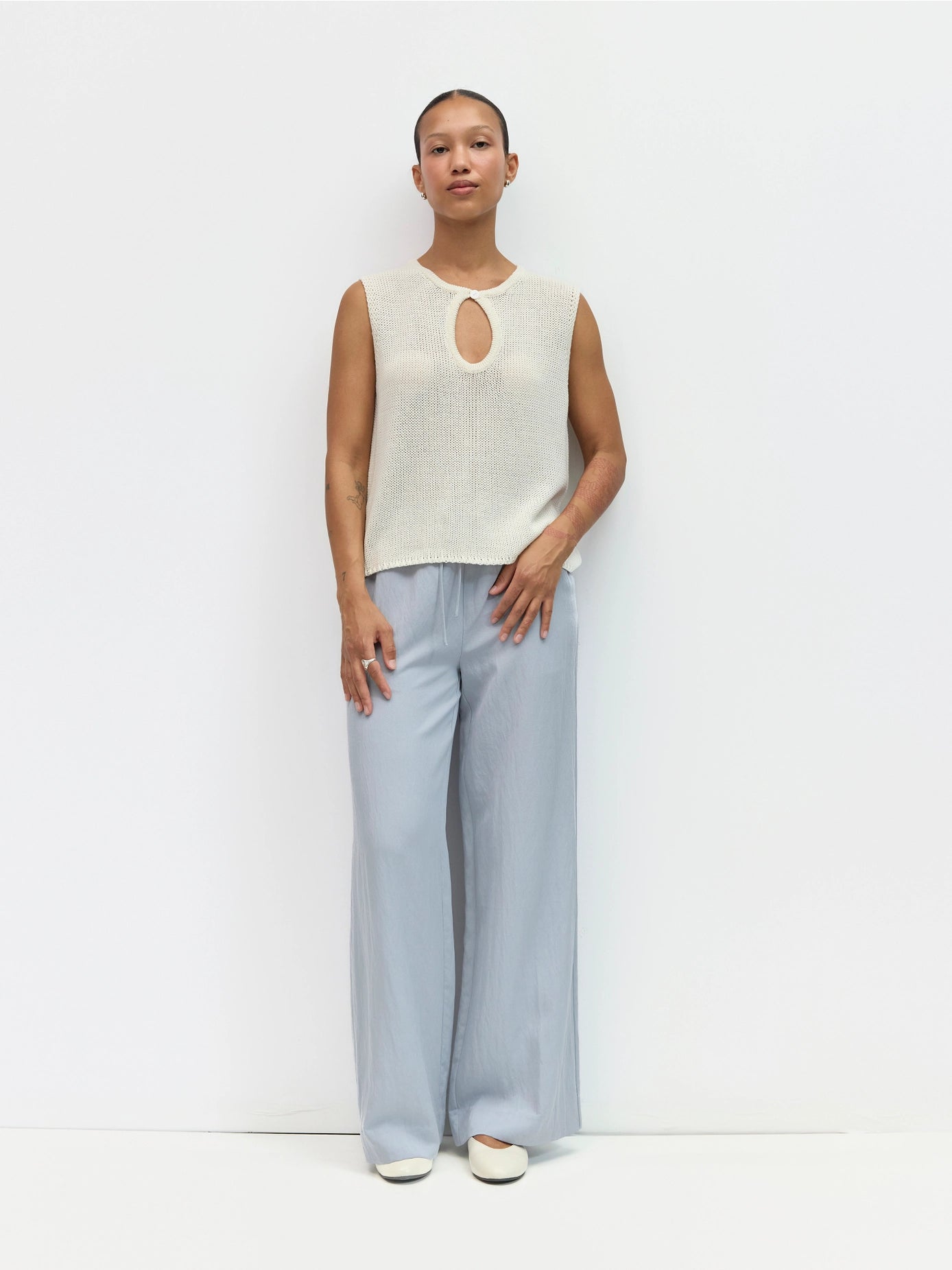 The Molly Top, Ivory (Keyhole Sleeveless Knit Top) | All Row