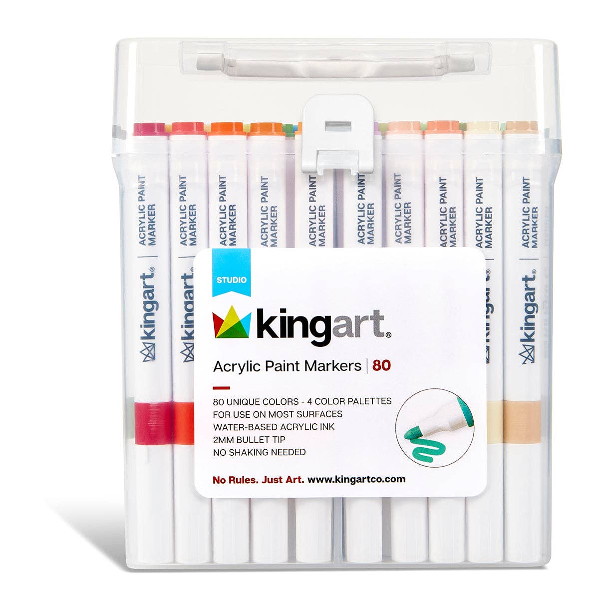 Acrylic Paint Markers Set – 80 Colors, 2mm Bullet Tip, Water-Based, Multi-Surface | KINGART