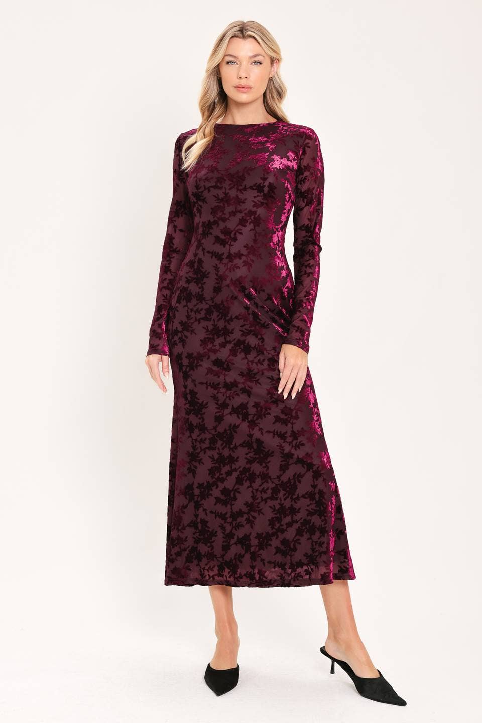 Cherry Velvet Burnout Midi Dress