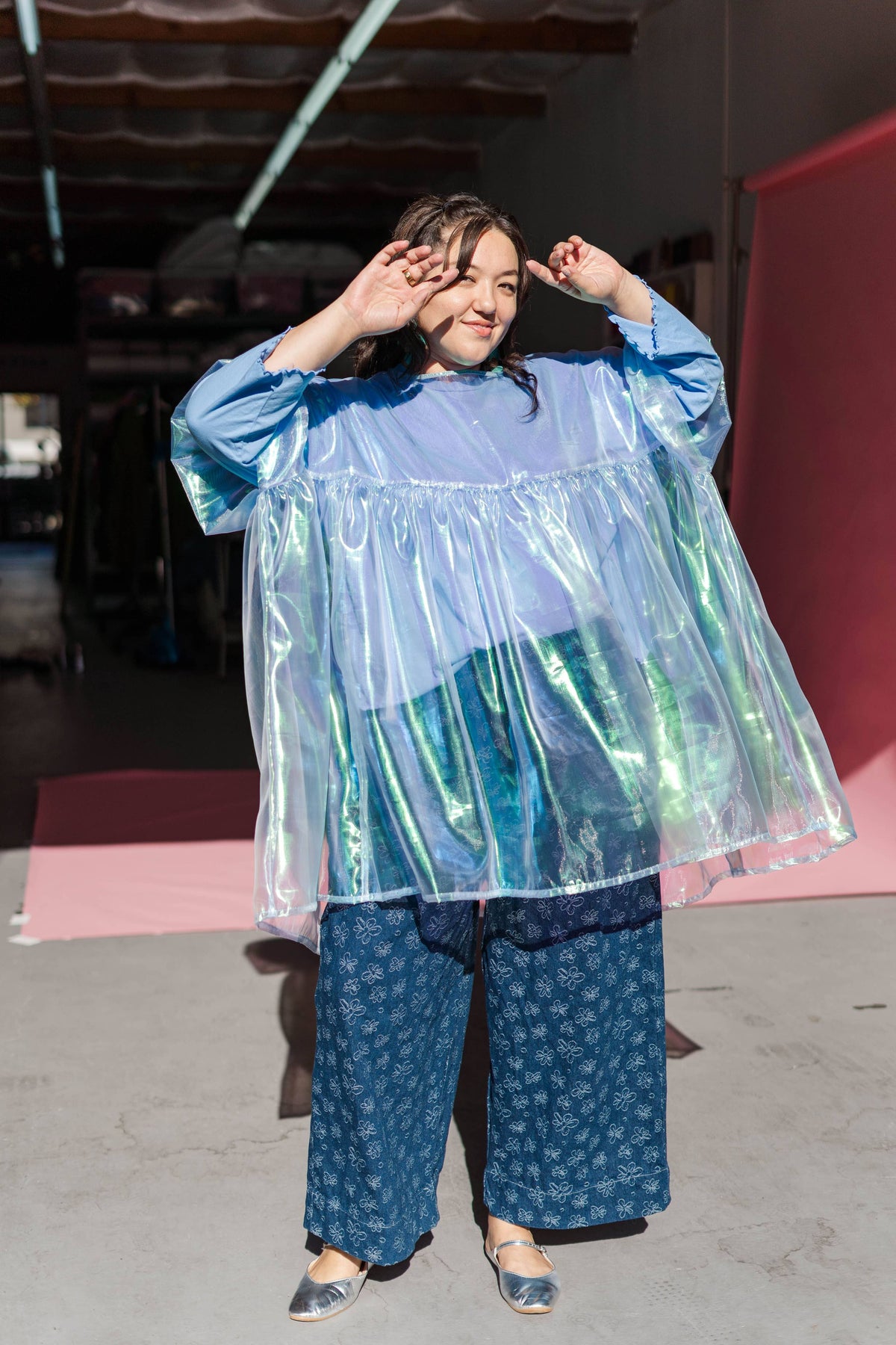 Sheer Blue Metallic Mini Dress | NETTLE STUDIOS