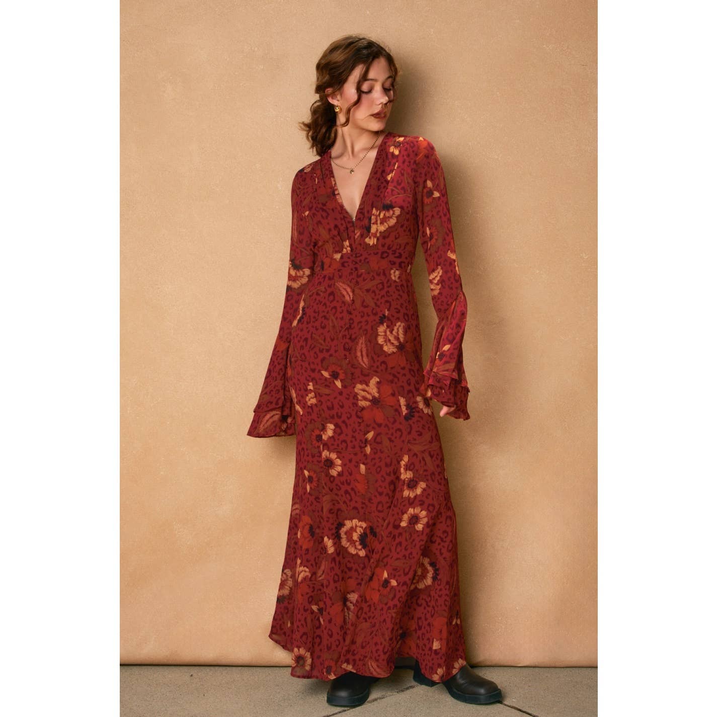 Harvest Ruffled Bell Sleeve Maxi Dress