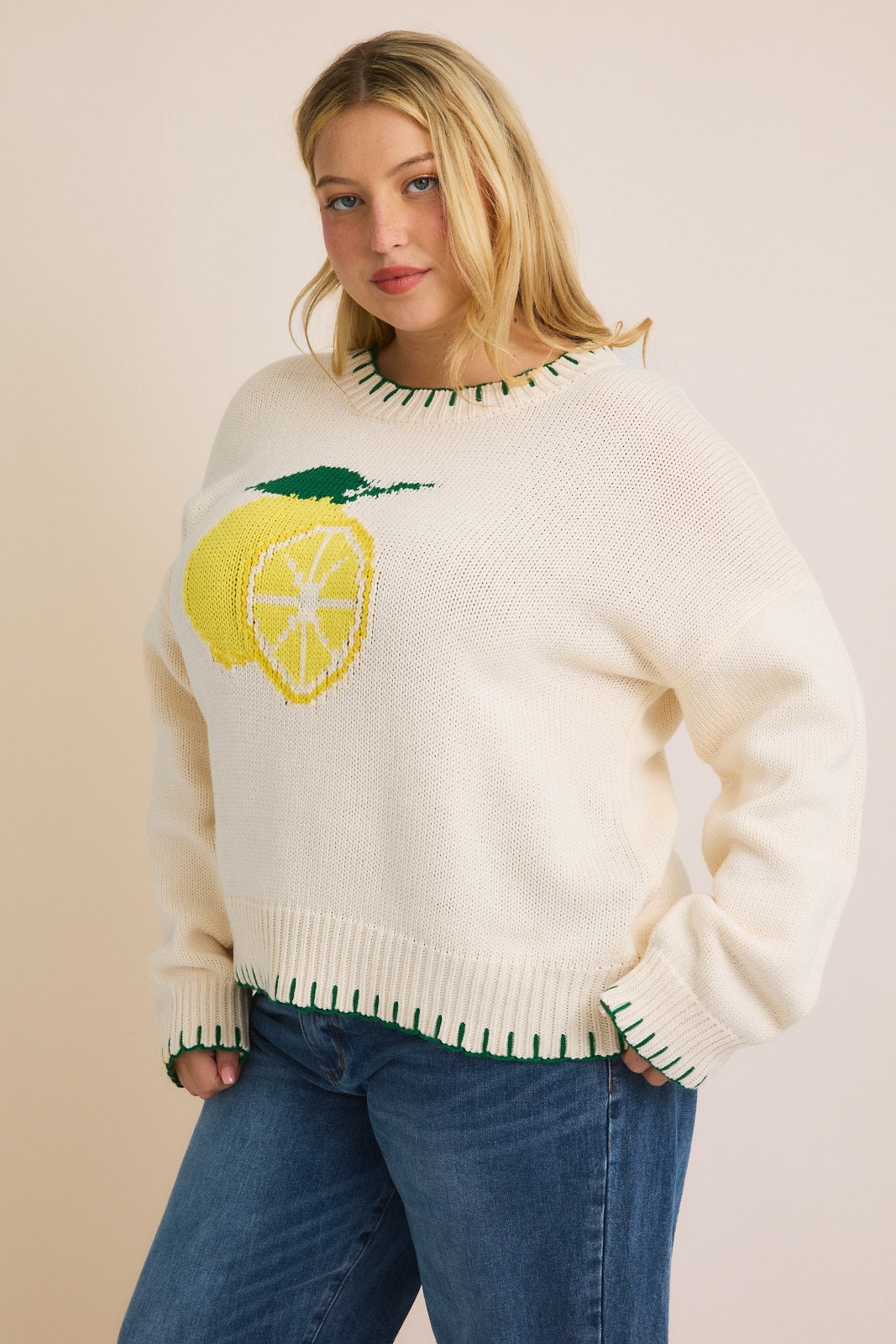 Blanket Stitch Sweater (Lemon)