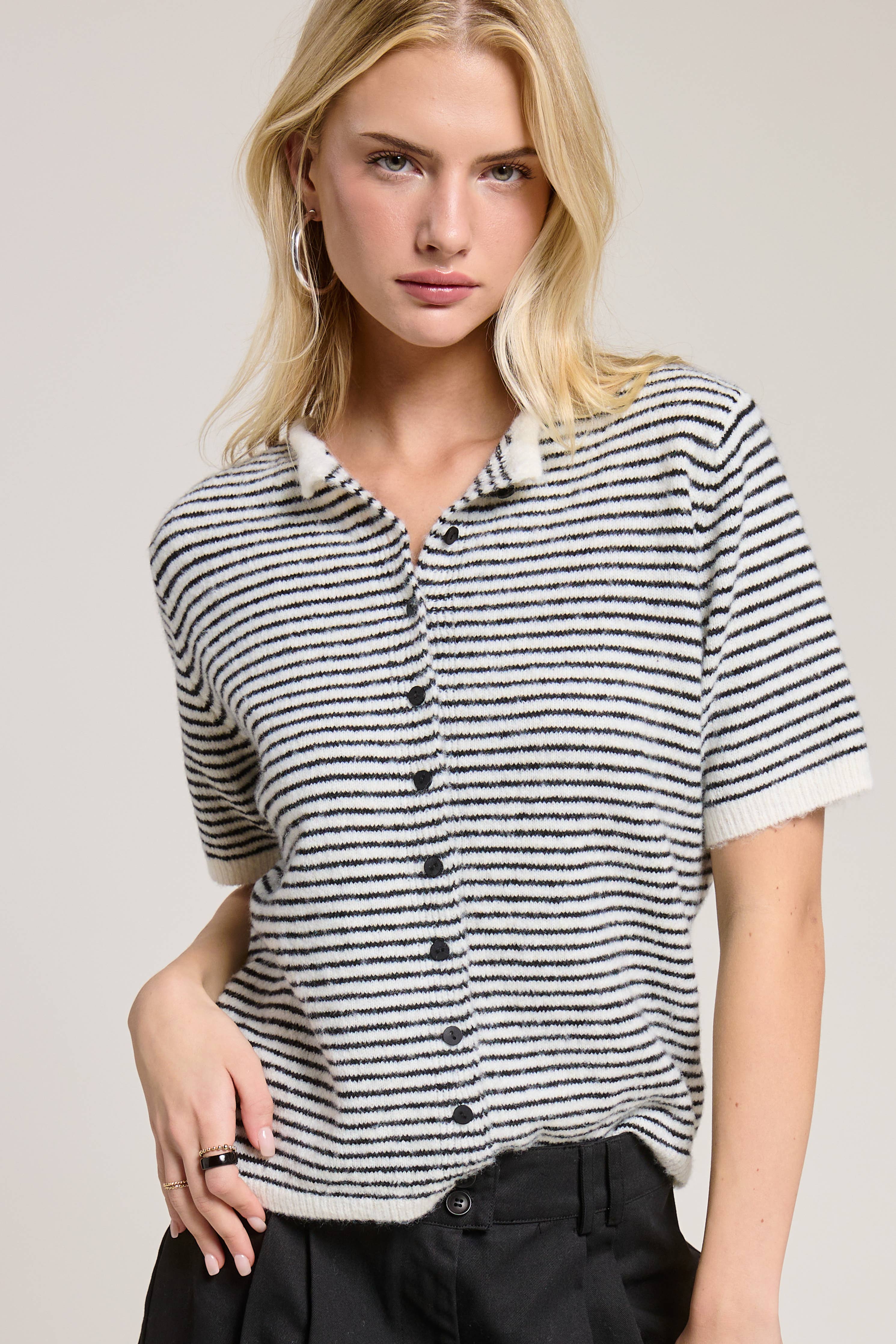 Fuzzy Short-Sleeve Cardigan (White)