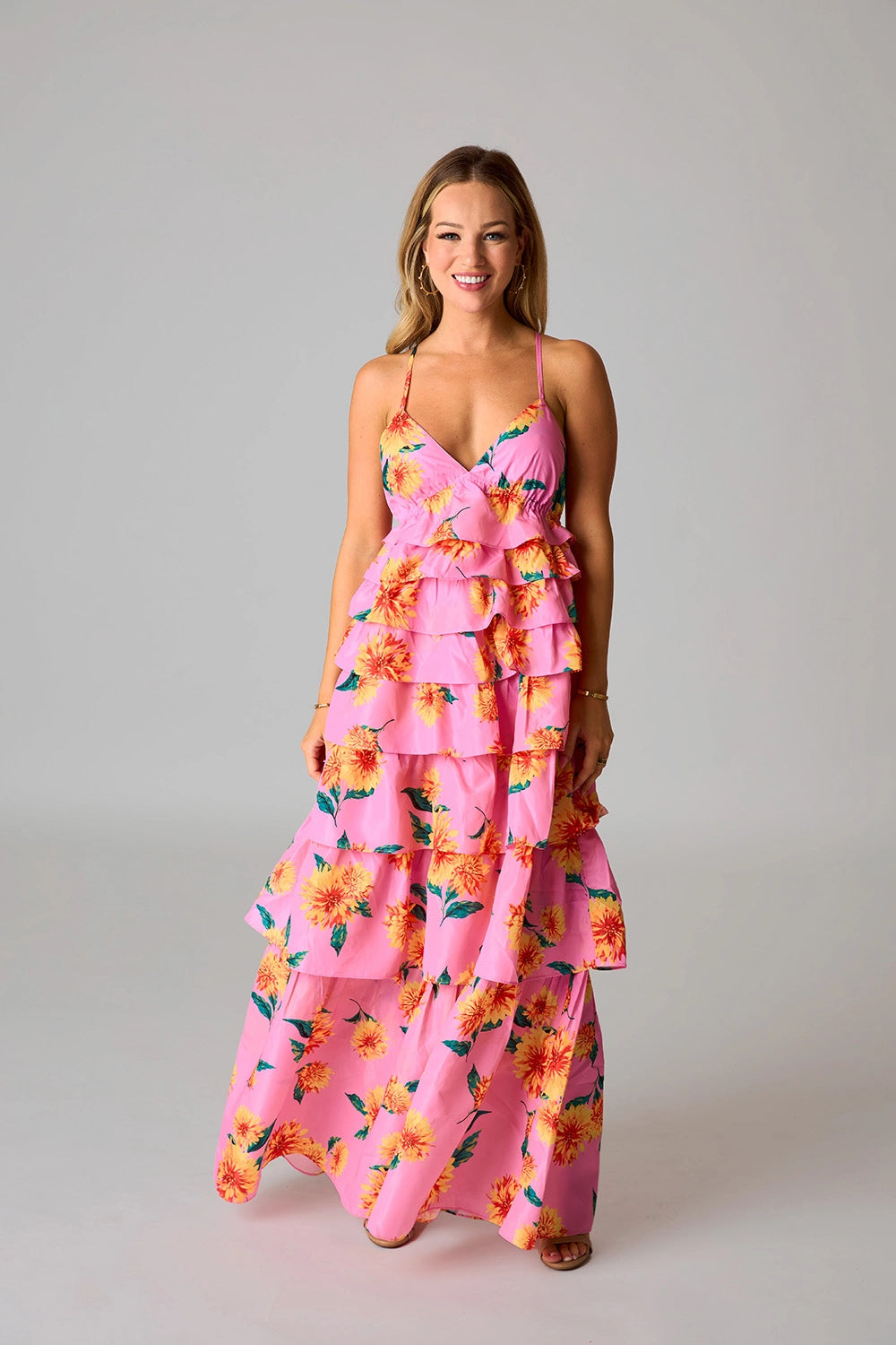 Petal Pink Sunflower Maxi Dress