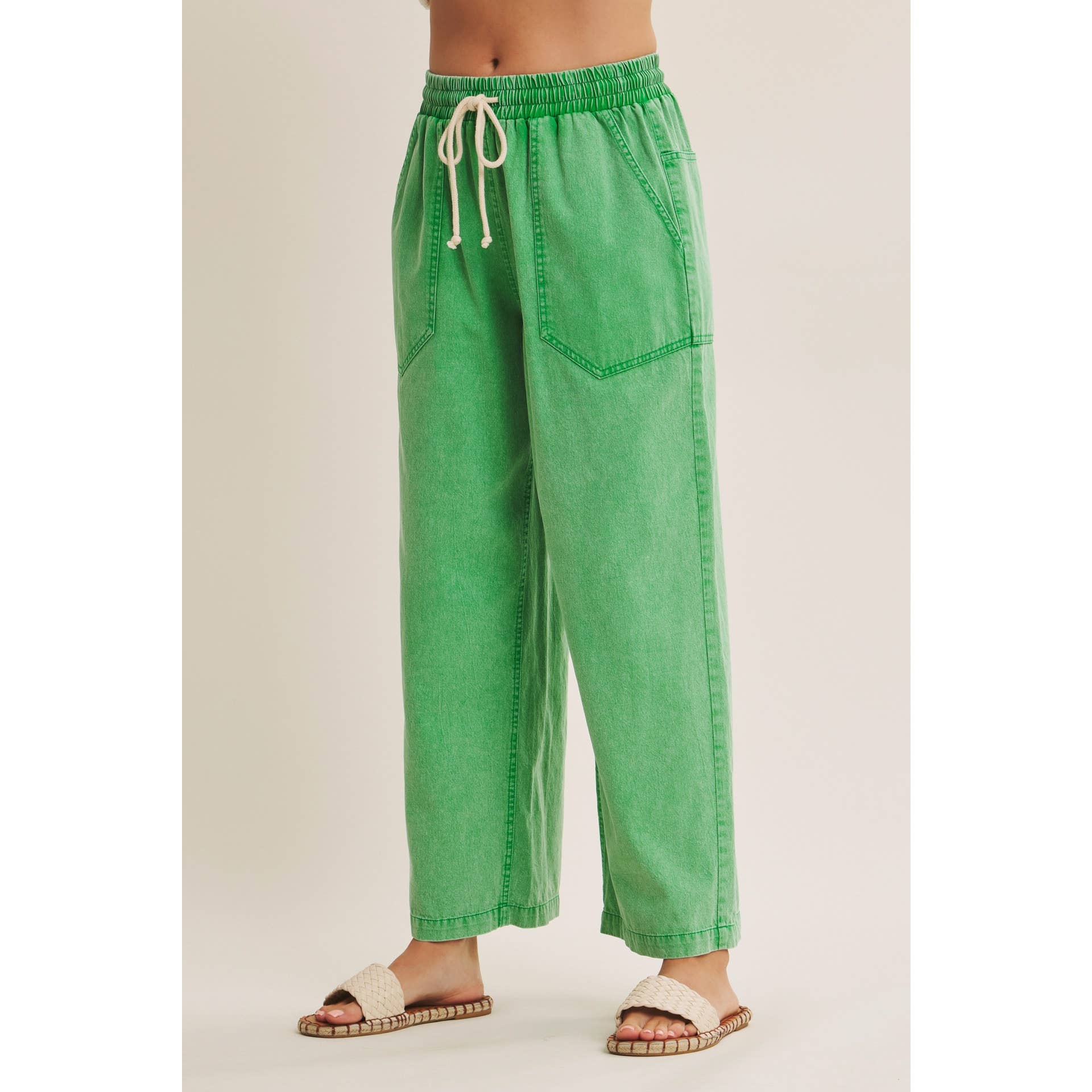 Kelly Green Mineral-Washed Pants