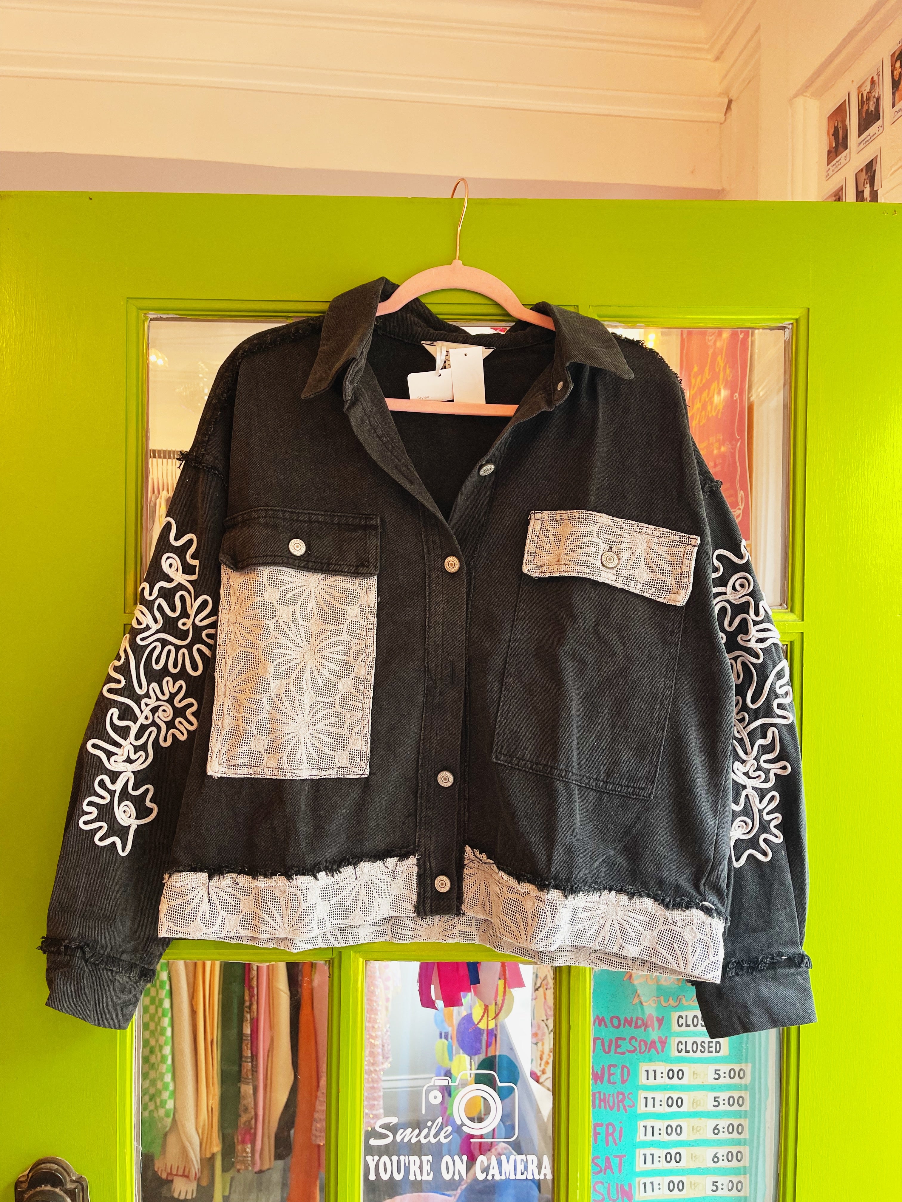 Cord Embroidered Floral Denim Jacket