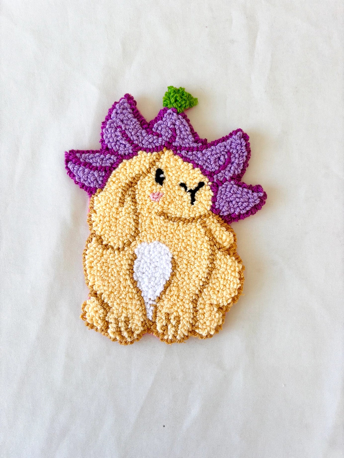 Handmade Tufted Coaster / Mug Rug (Flower Hat Bunny)