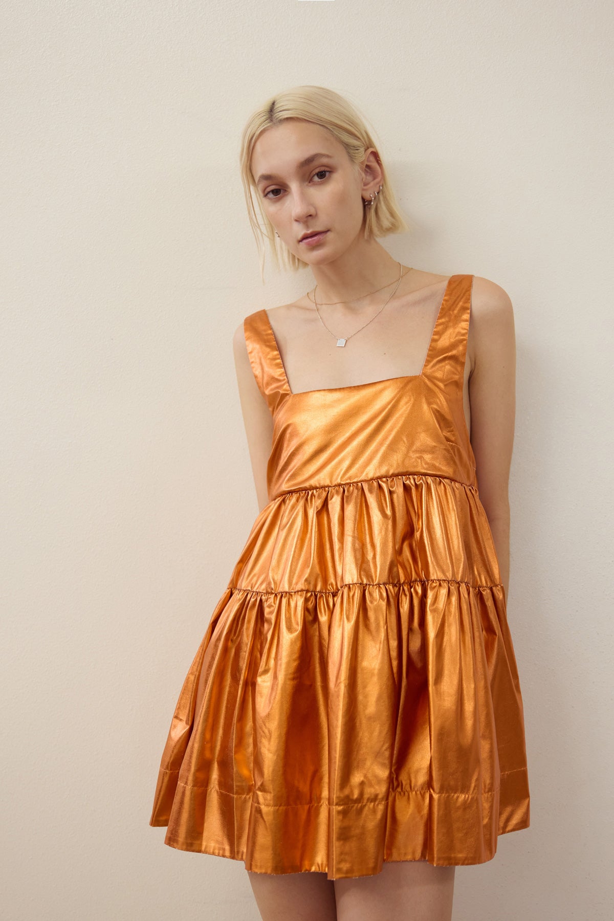 AS IS, DAMAGED | Metallic Babydoll Tunic (Orange)