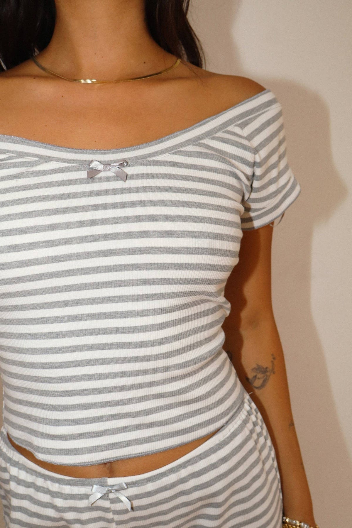 Striped Ruffle Hem Top (Grey)