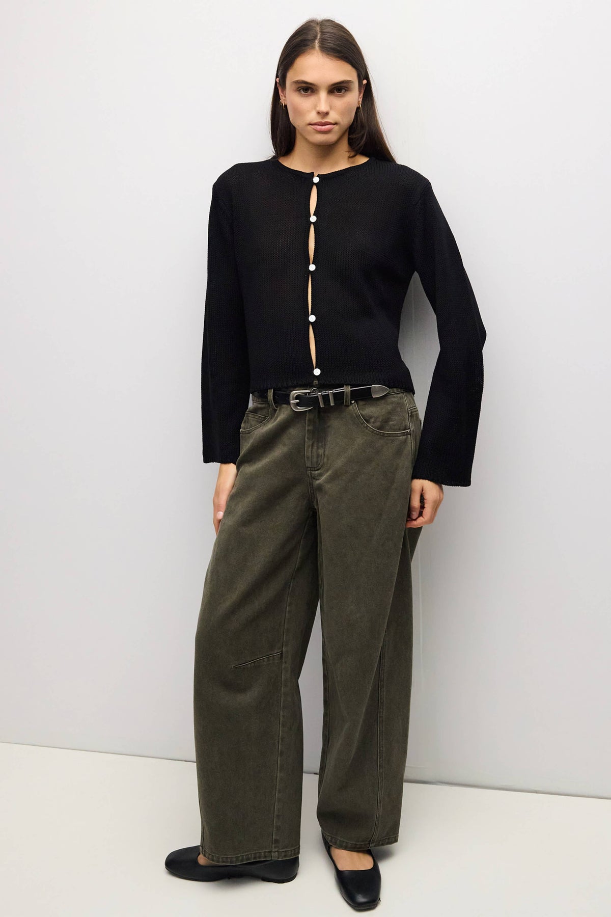 The Morgan Cardigan (Open Button Hole Long Sleeve Cardigan, Black) | All Row