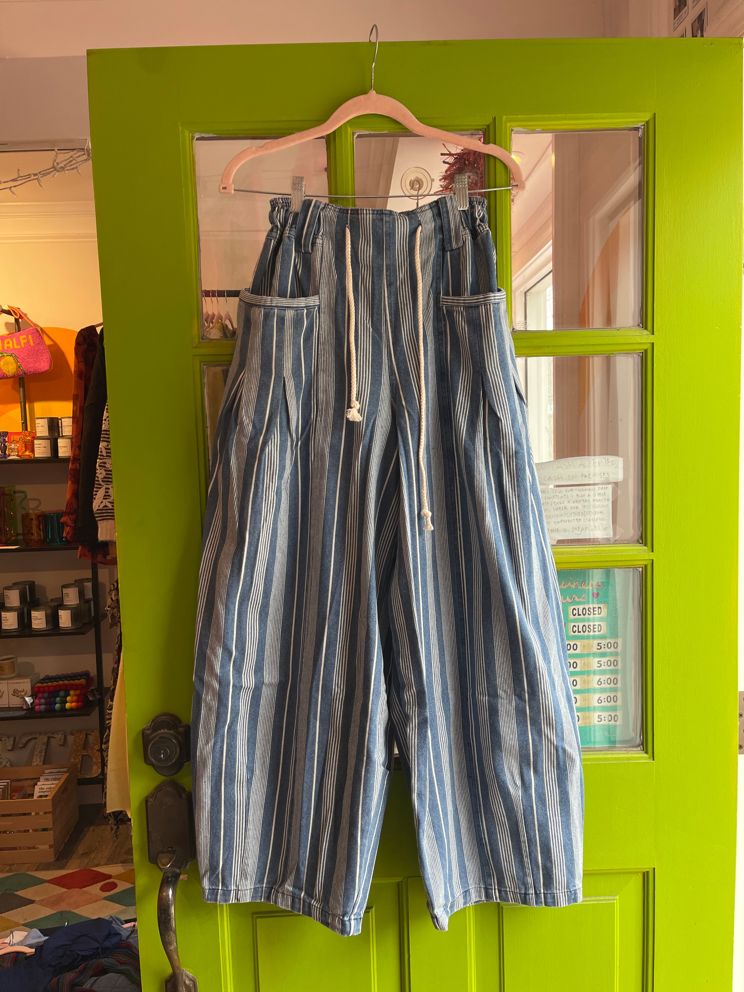 Striped Denim Barrel Jeans