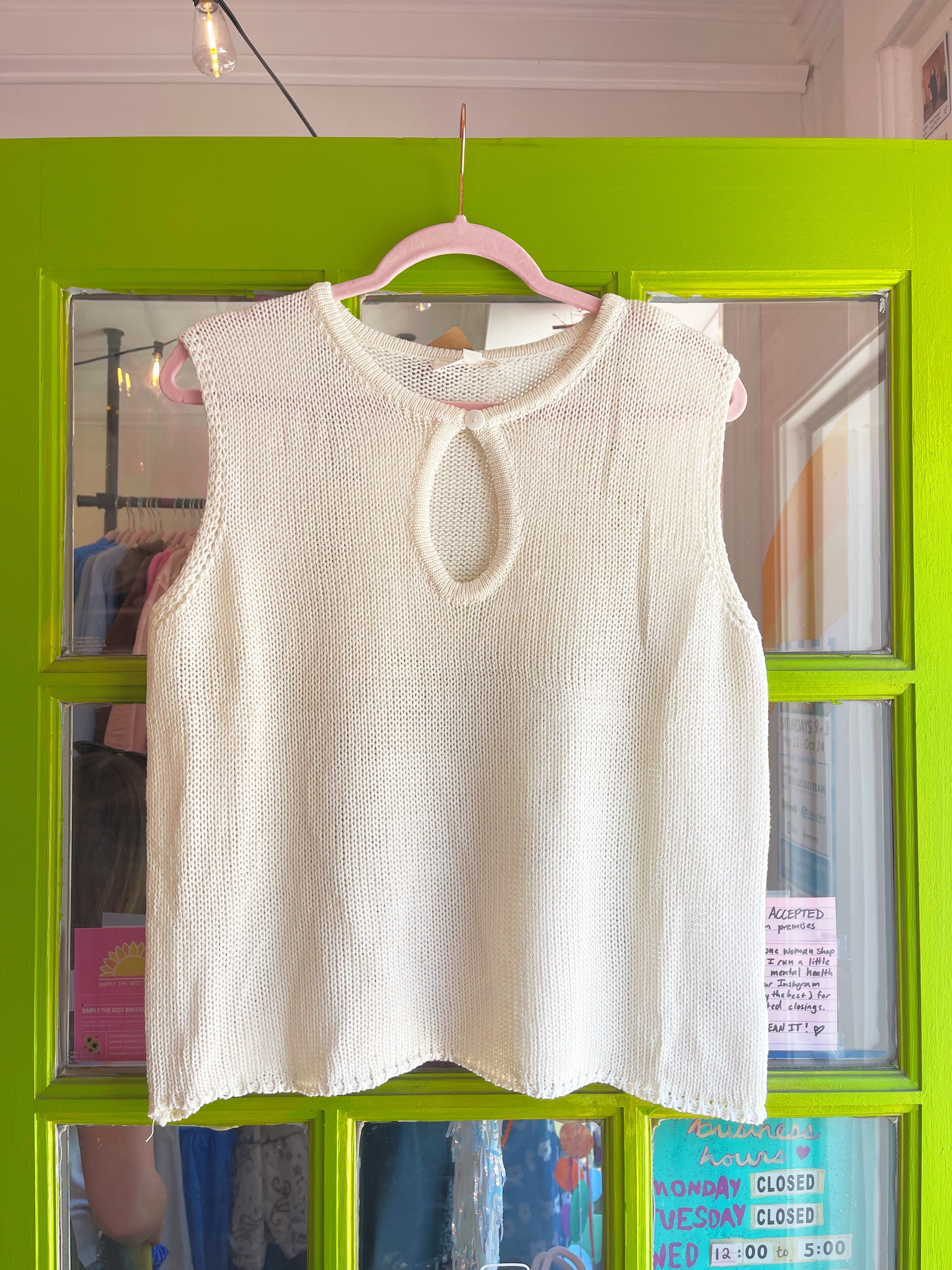 The Molly Top, Ivory (Keyhole Sleeveless Knit Top) | All Row