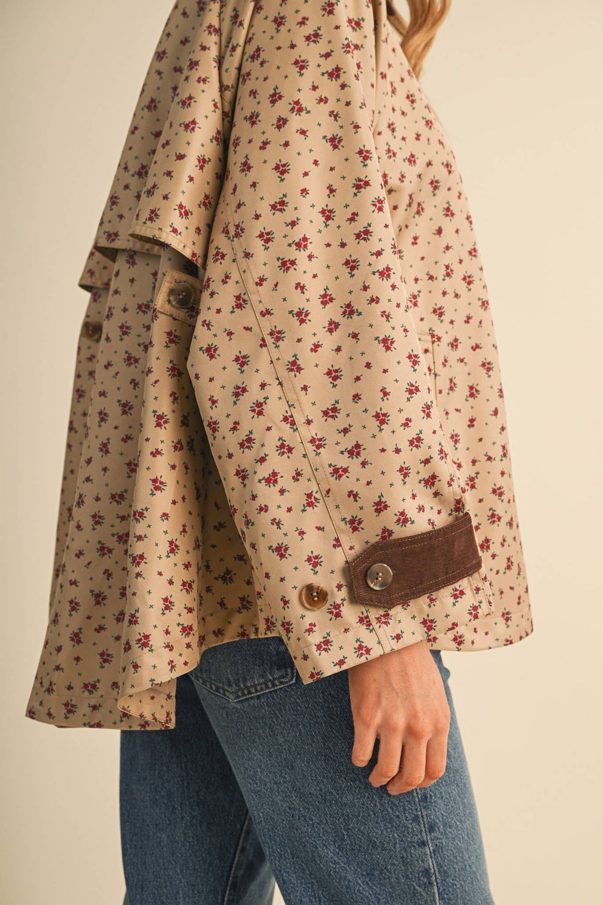 Olivia Floral Swing-Style Barn Jacket (Beige)