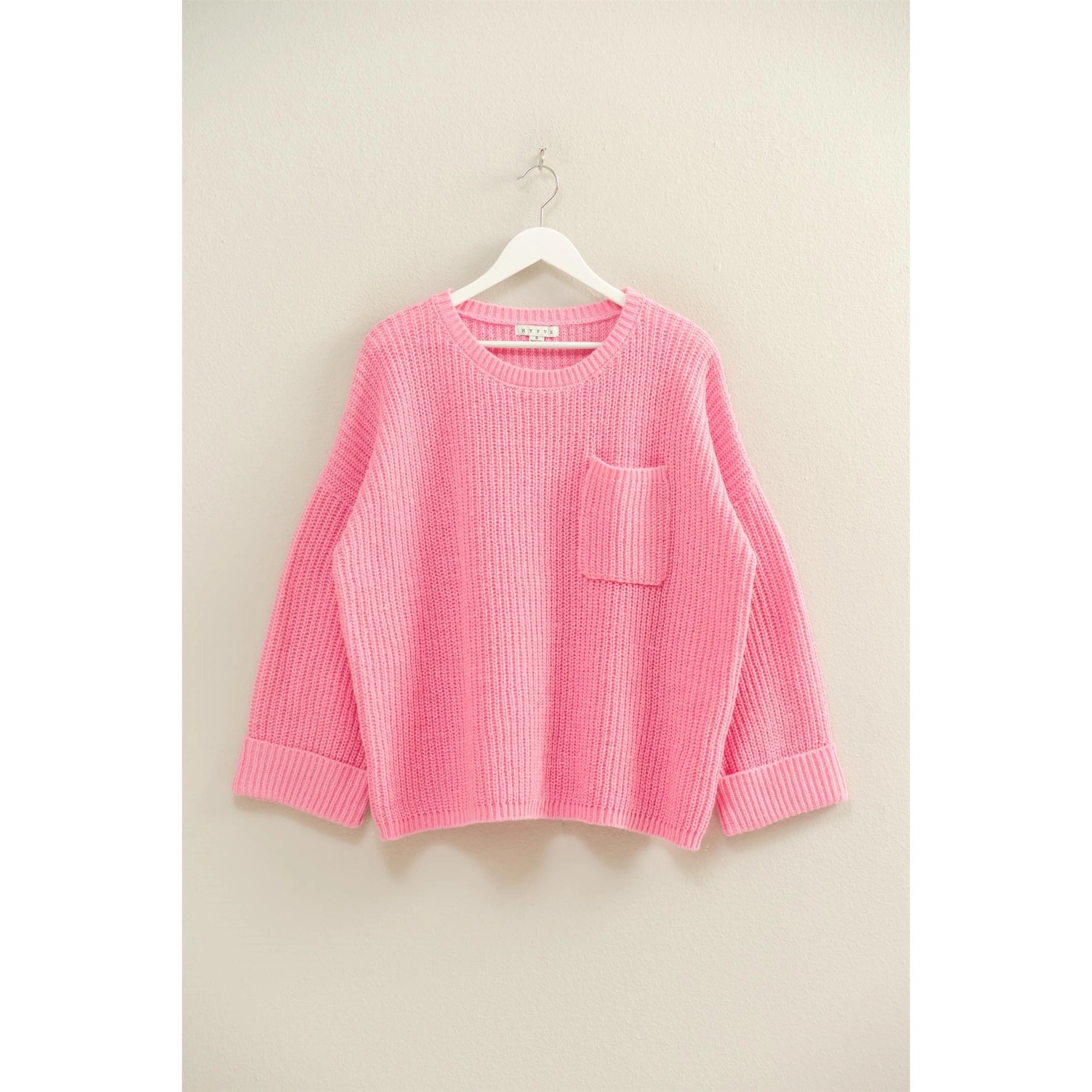 Oversized Ribbed Knit Sweater (Pink)