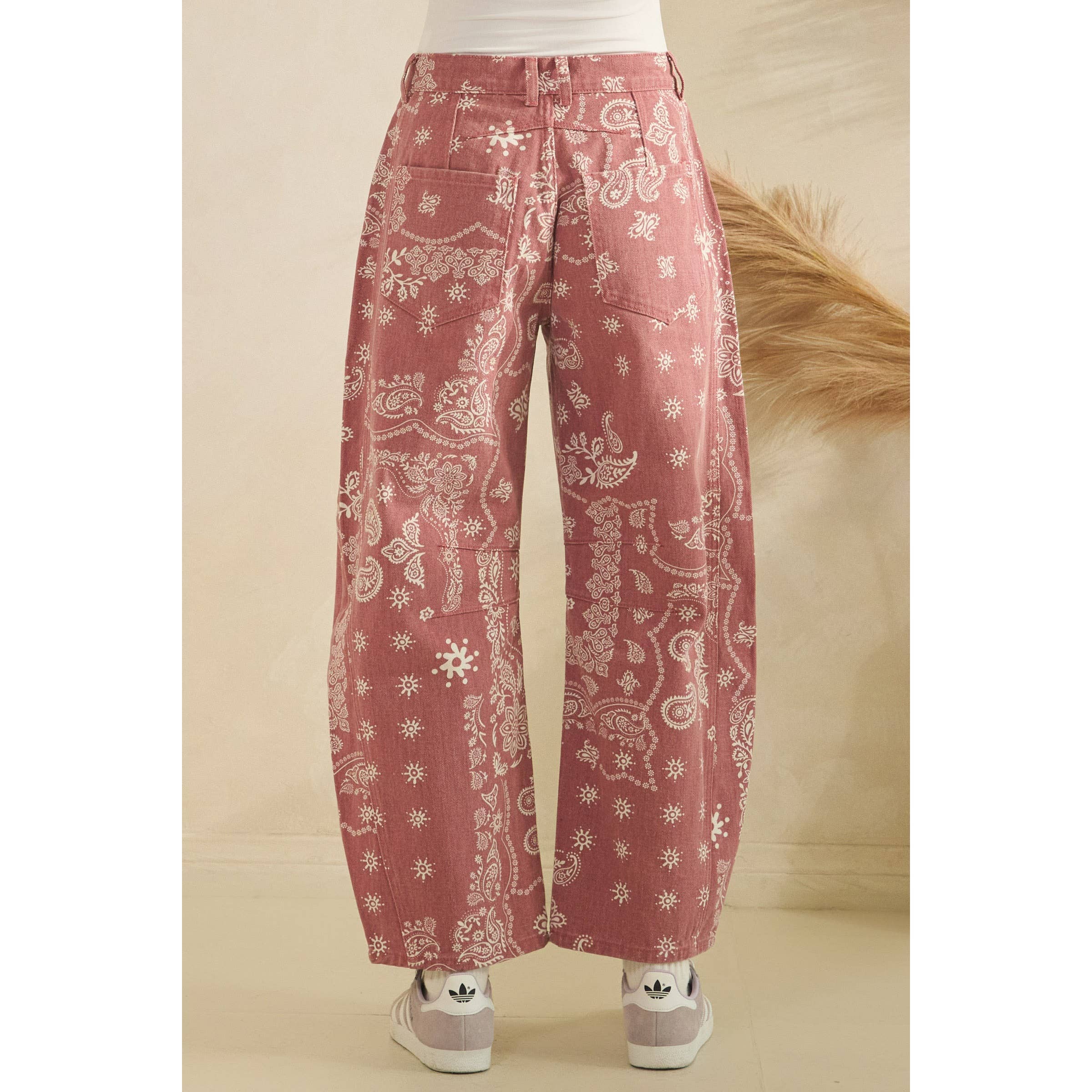 Paisley Printed Barrel Jeans